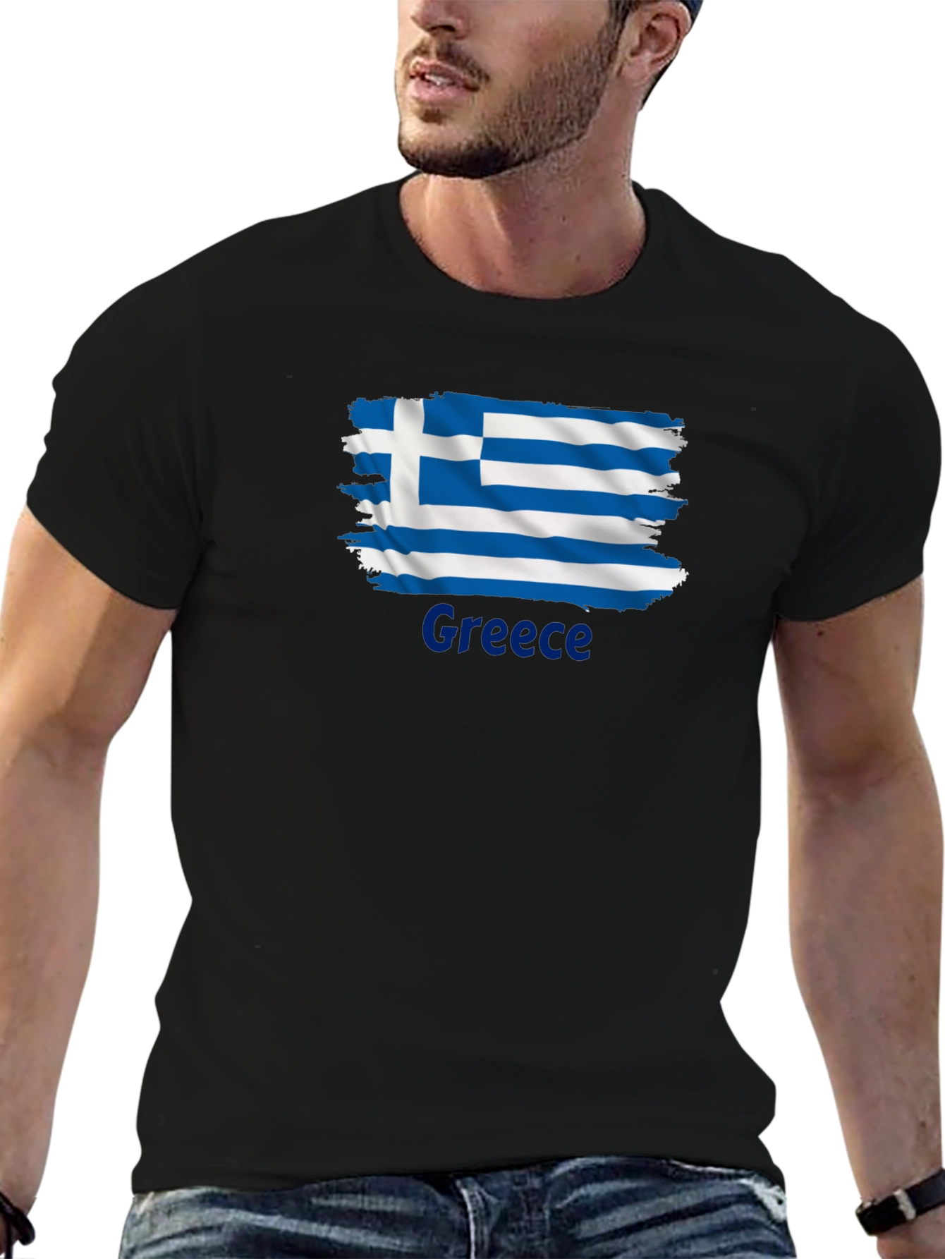 Greece Flag T-Shirt - Mens Black Tee