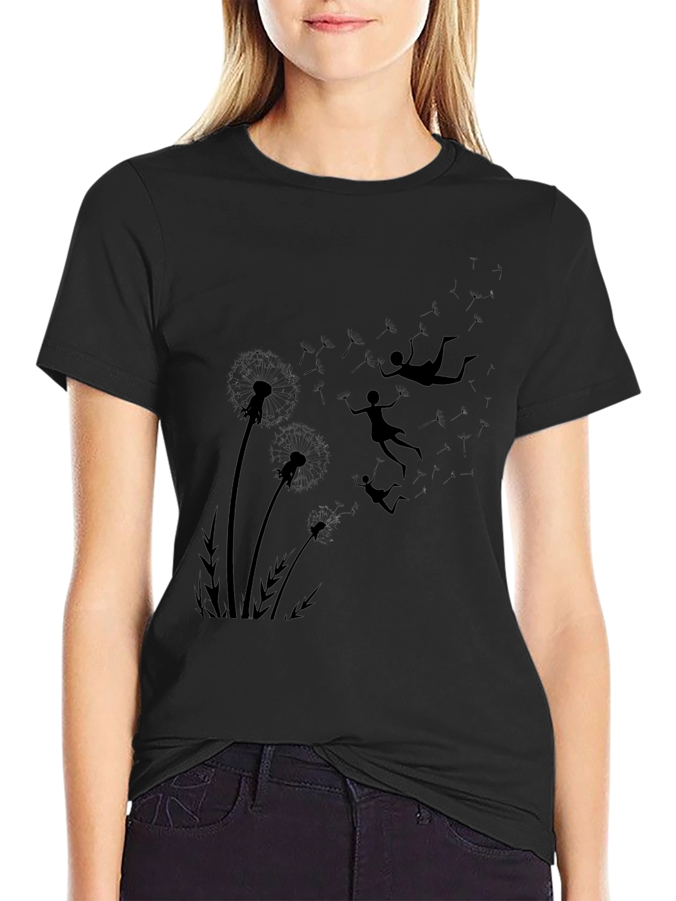 Dandelion Dreams Tee - Whimsical Black T-Shirt