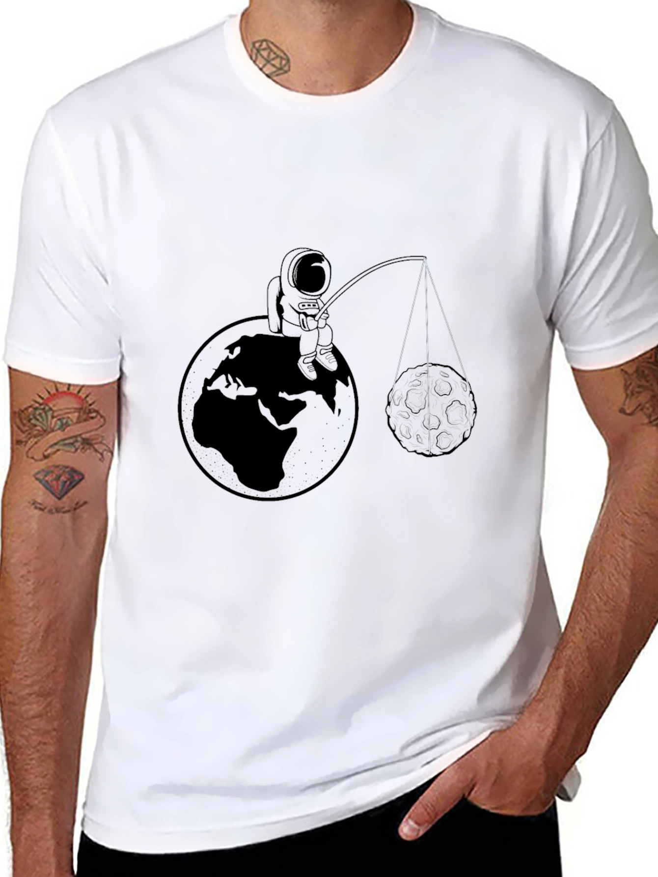 Astronaut Fishing on Earth Graphic T-Shirt