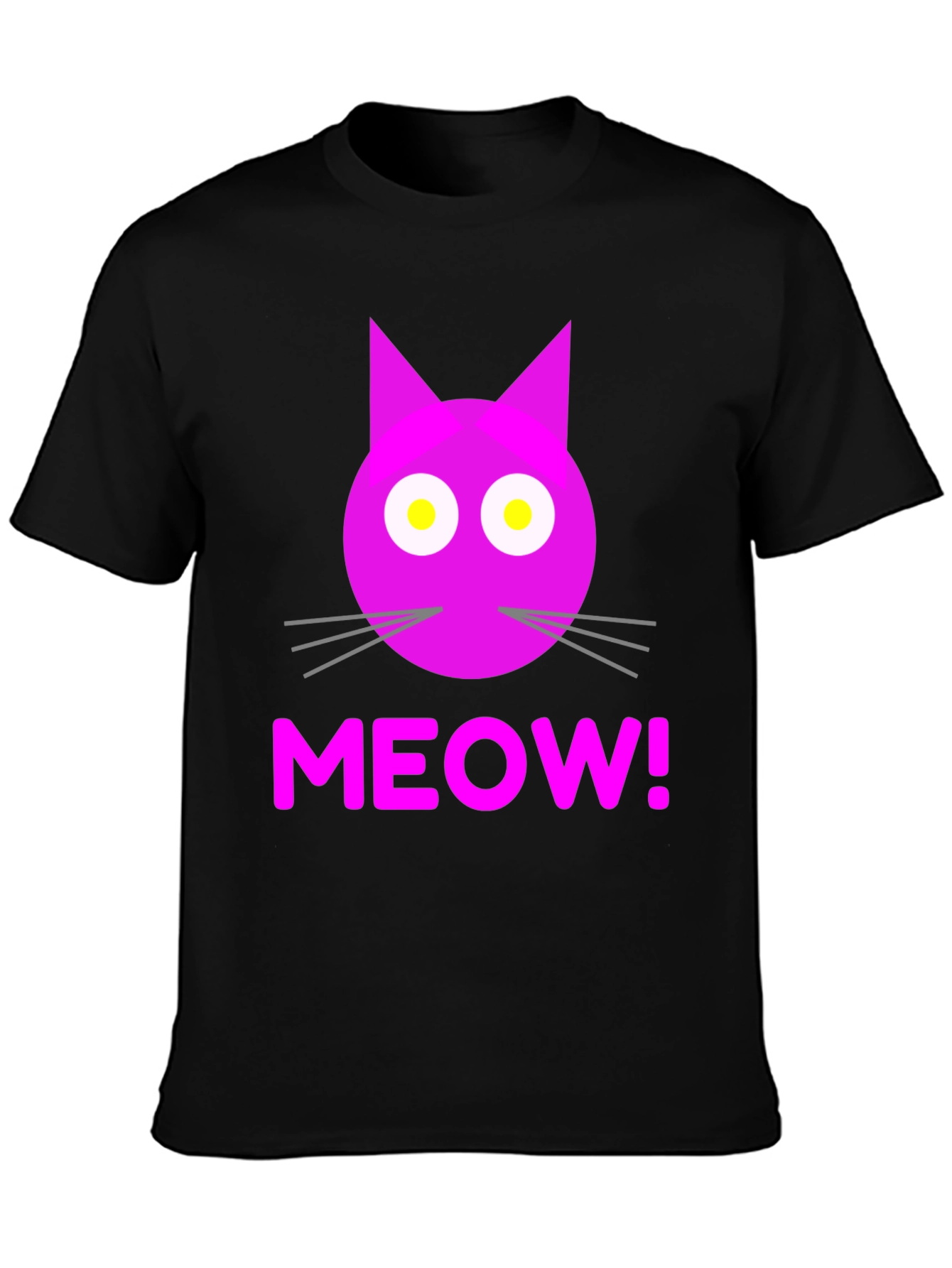Meow! Cat Face Graphic T-Shirt - Black