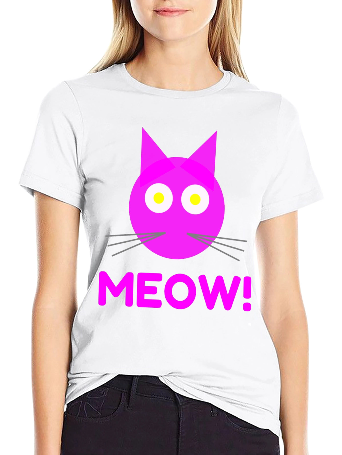Meow! Cat Face Graphic T-Shirt - Black