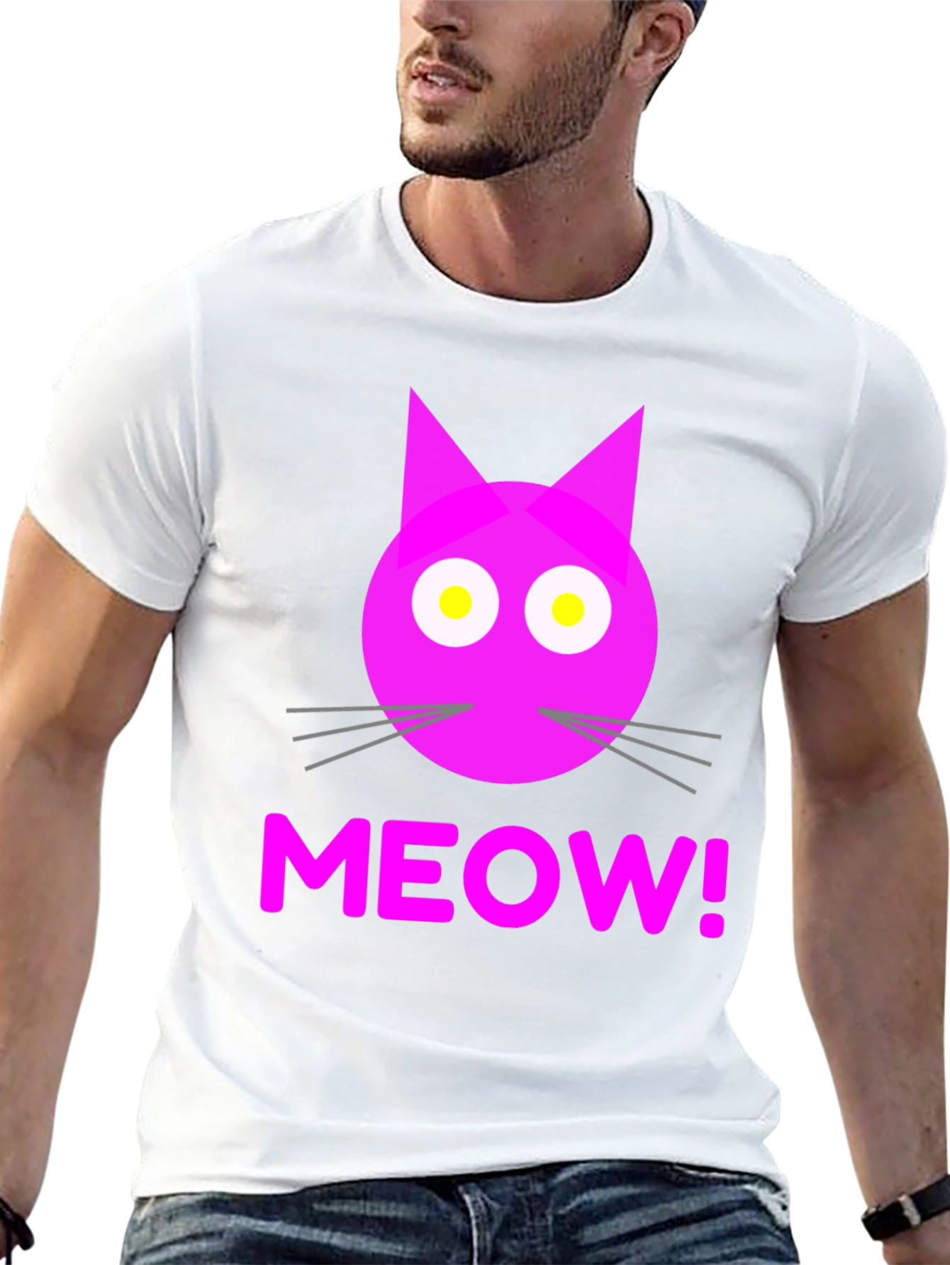 Meow! Cat Face Graphic T-Shirt - Black