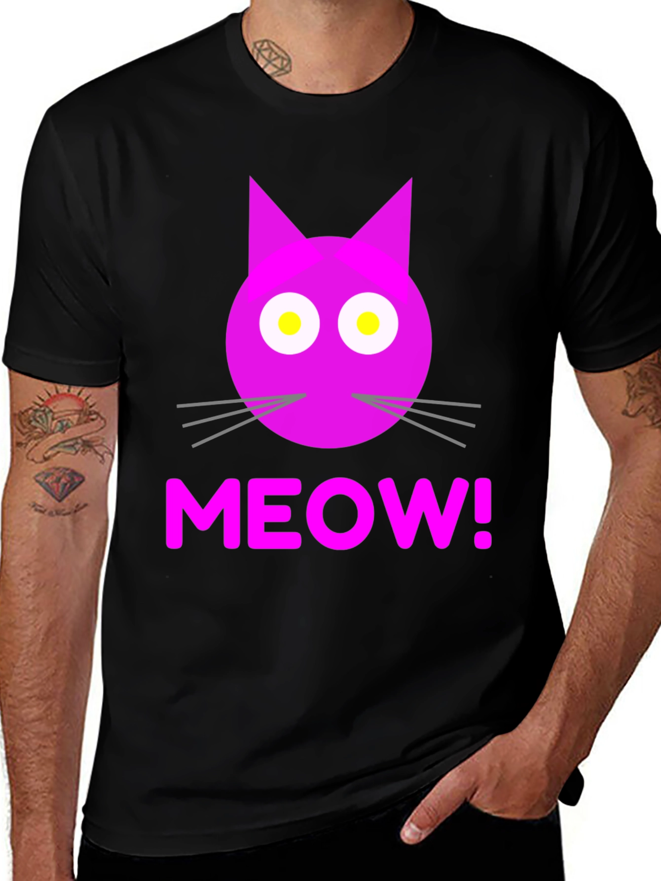 Meow! Cat Face Graphic T-Shirt - Black