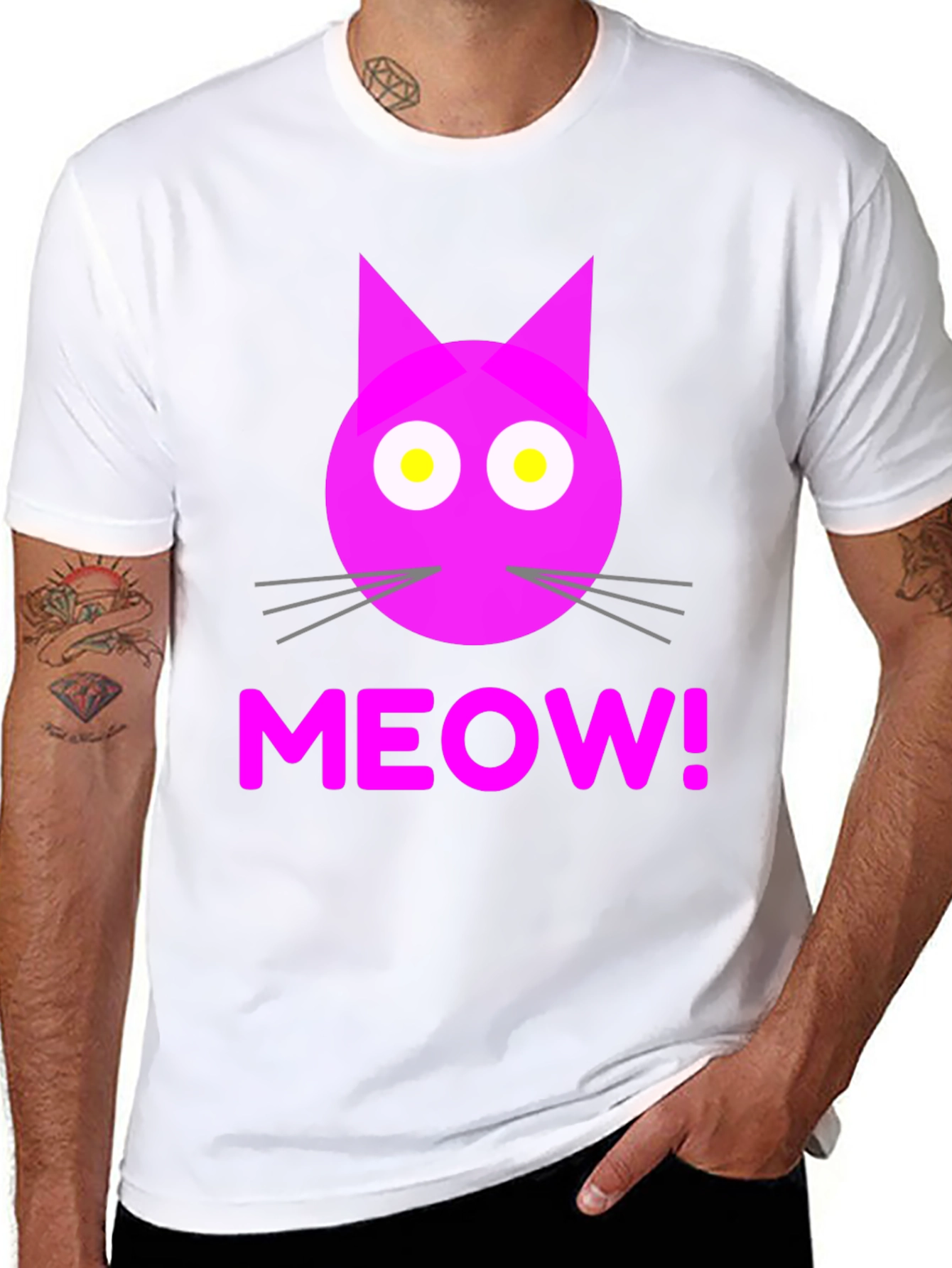 Meow! Cat Face Graphic T-Shirt - Black
