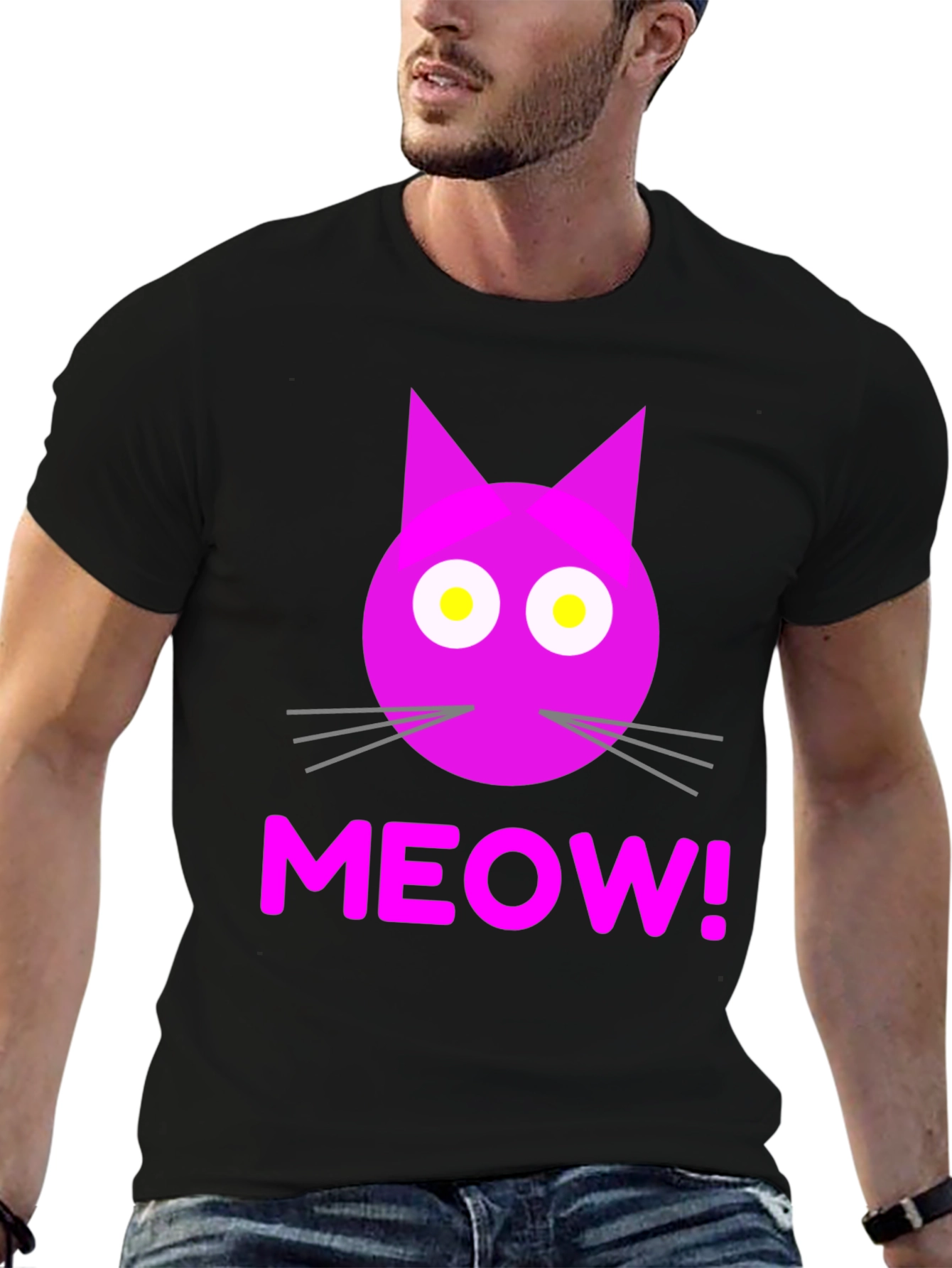Meow! Cat Face Graphic T-Shirt - Black