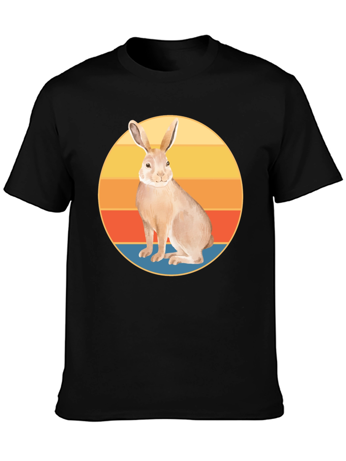 Retro Rabbit Graphic Tee - Soft Black Cotton Blend