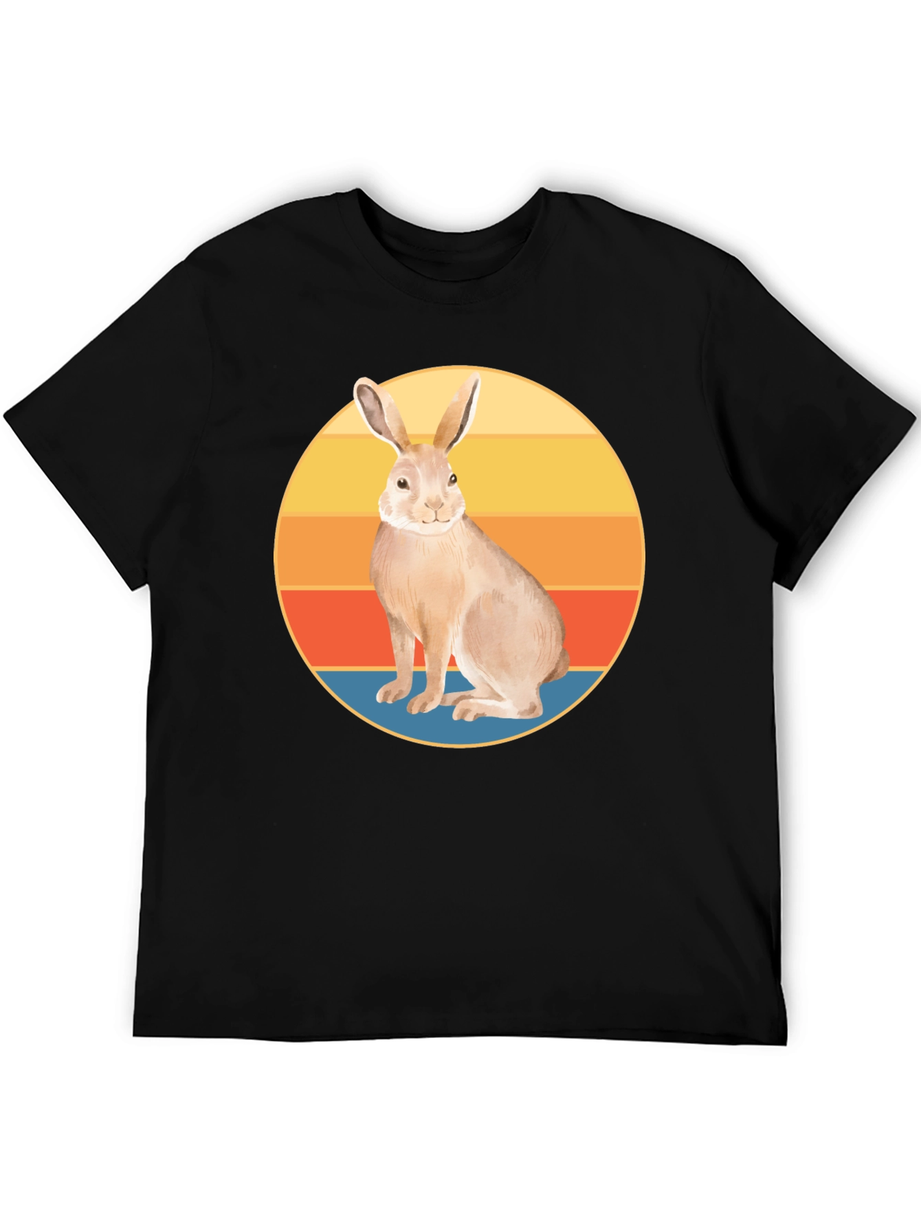 Retro Rabbit Graphic Tee - Soft Black Cotton Blend