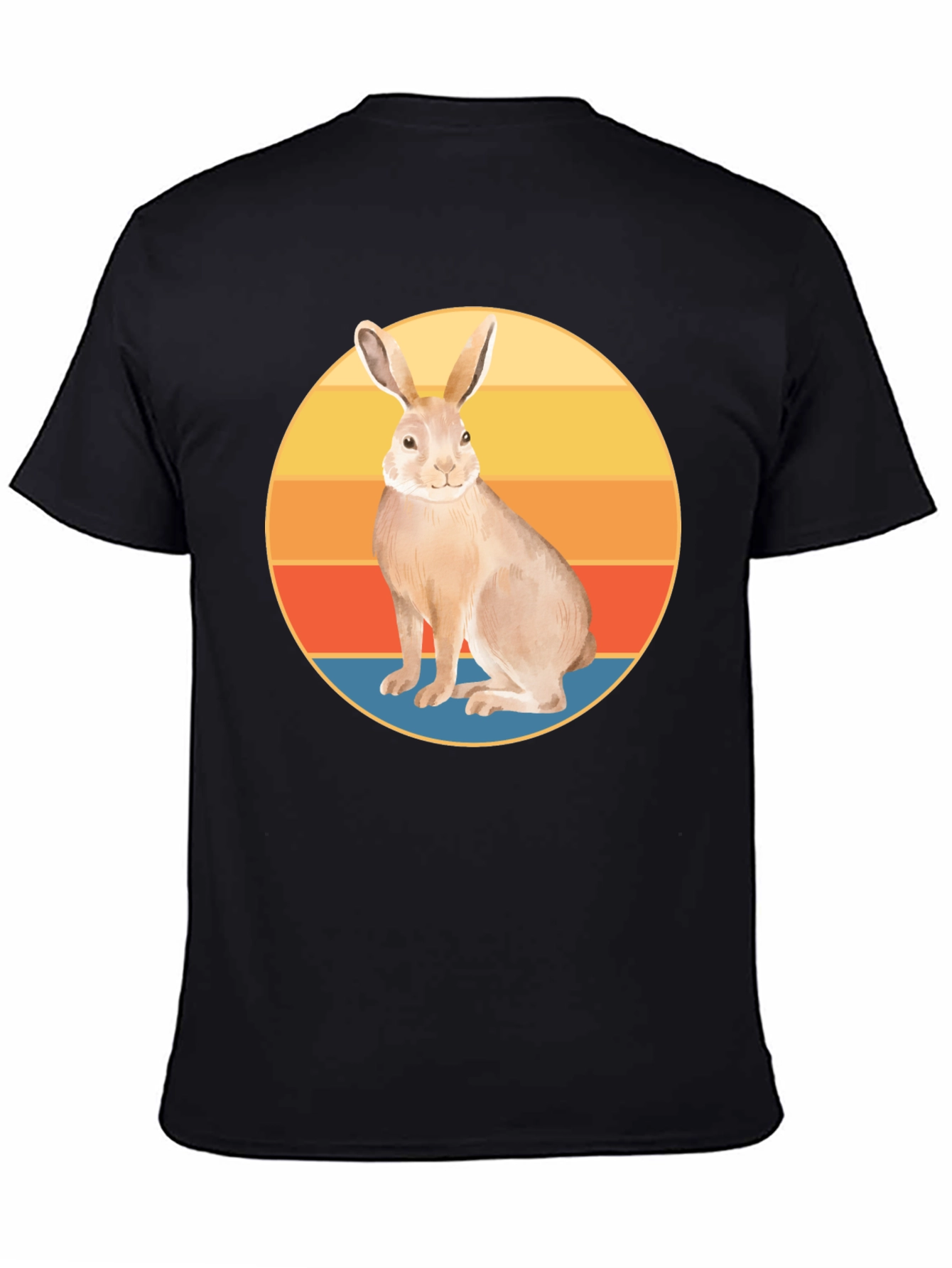 Retro Rabbit Graphic Tee - Soft Black Cotton Blend