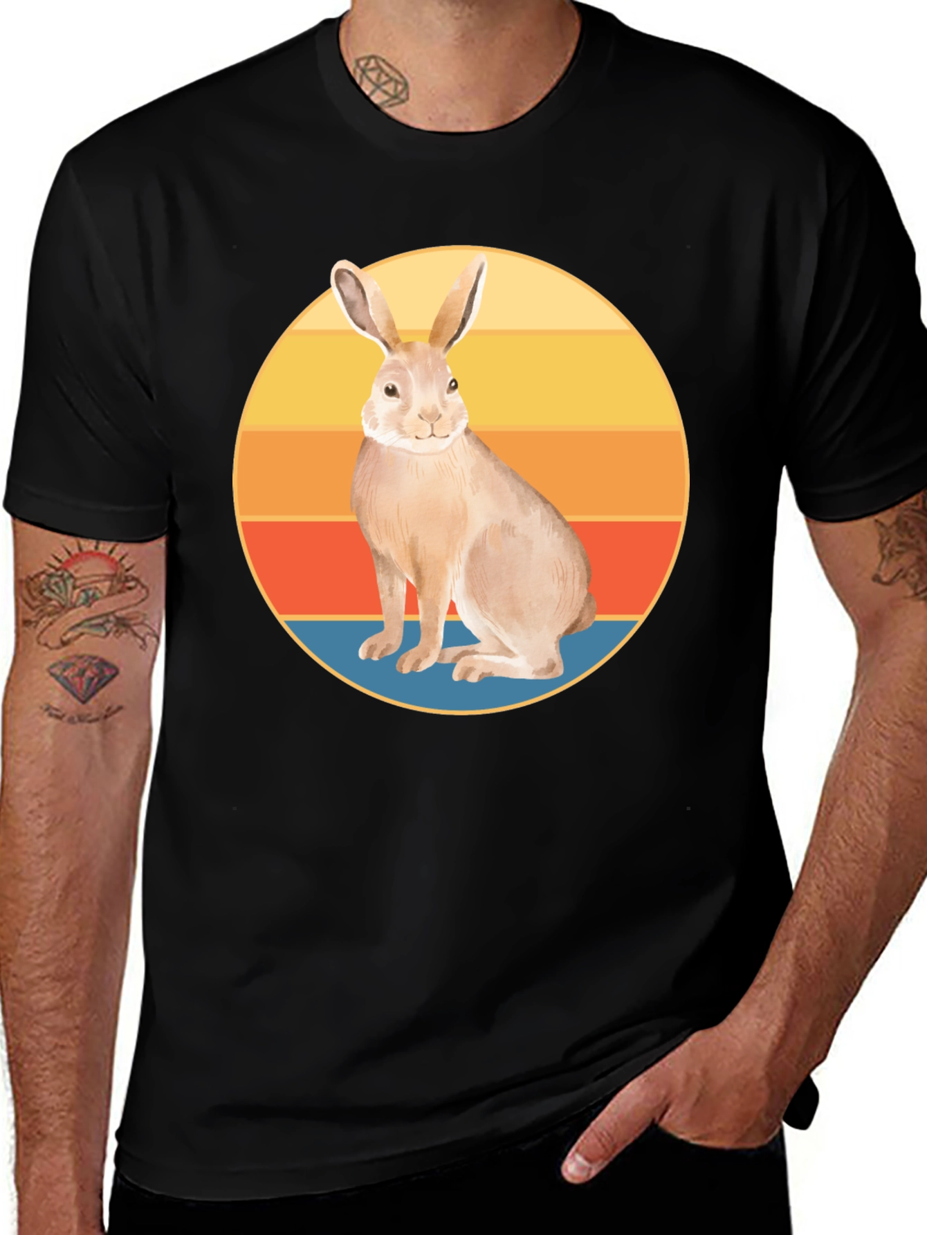 Retro Rabbit Graphic Tee - Soft Black Cotton Blend