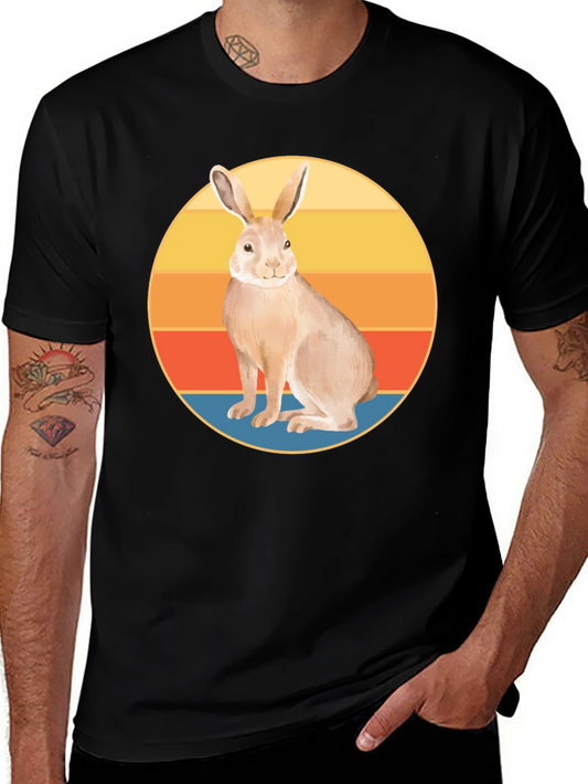 Retro Rabbit Graphic Tee - Soft Black Cotton Blend