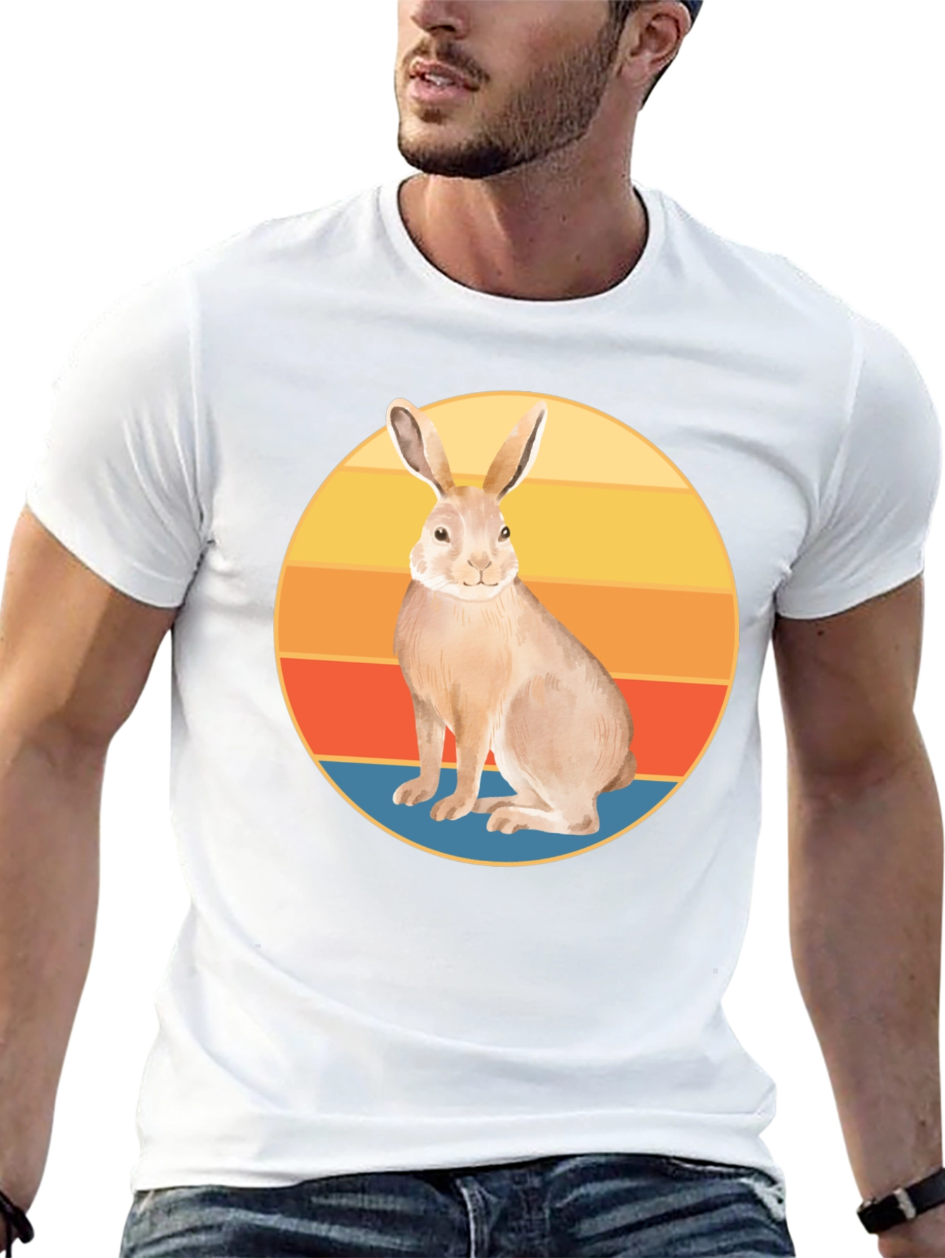 Retro Rabbit Graphic Tee - Soft Black Cotton Blend