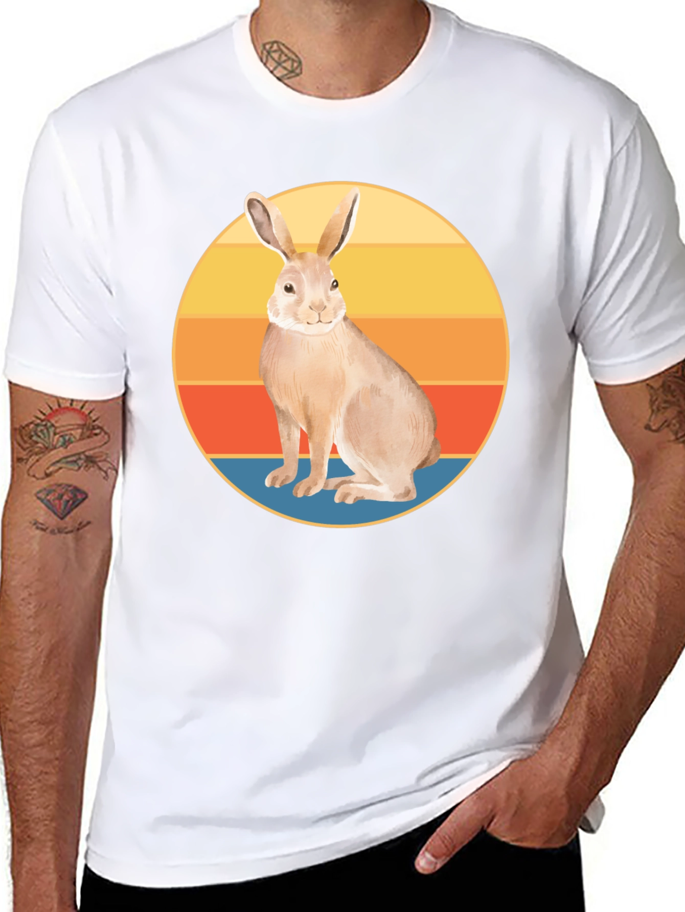 Retro Rabbit Graphic Tee - Soft Black Cotton Blend