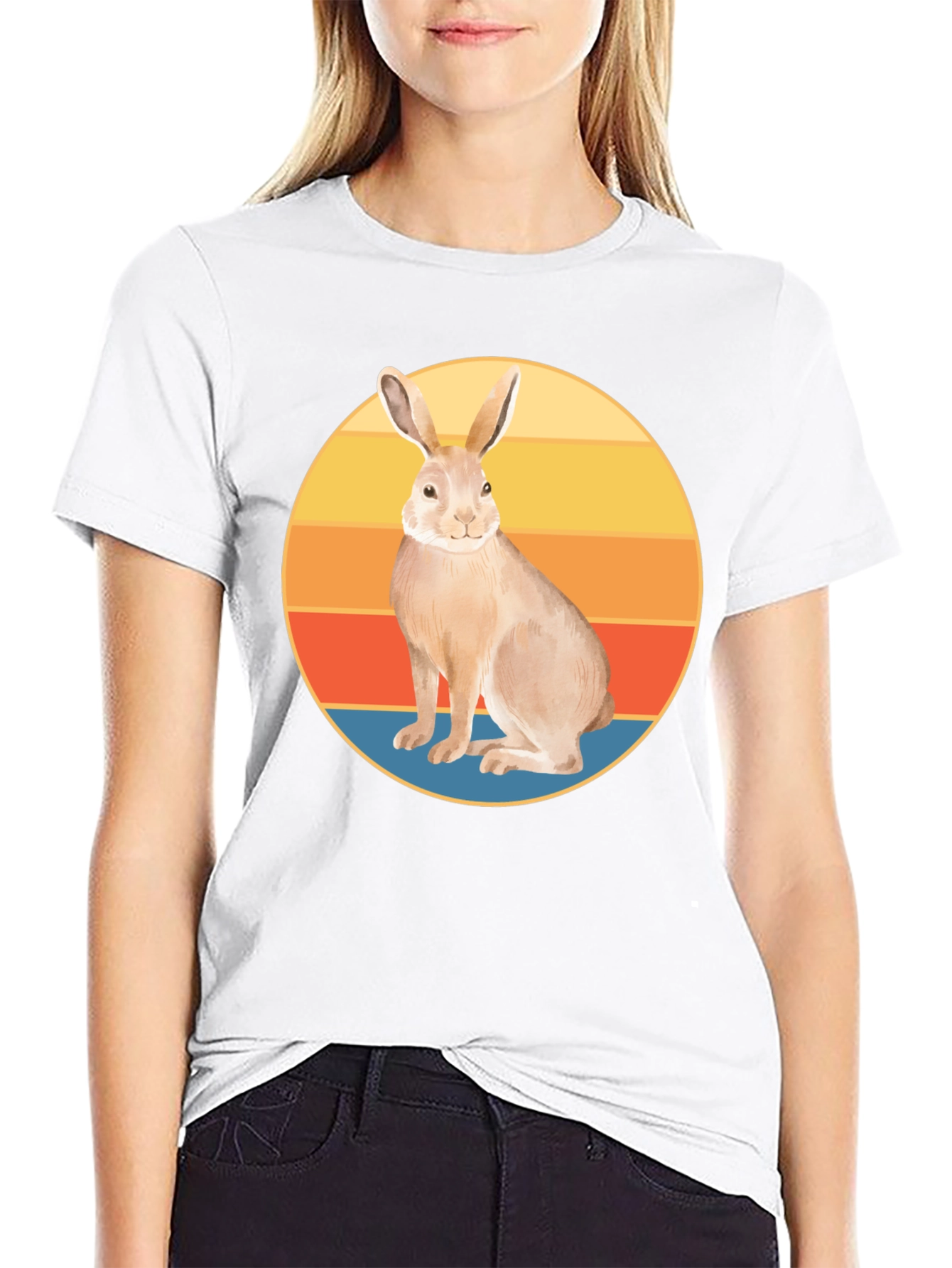 Retro Rabbit Graphic Tee - Soft Black Cotton Blend