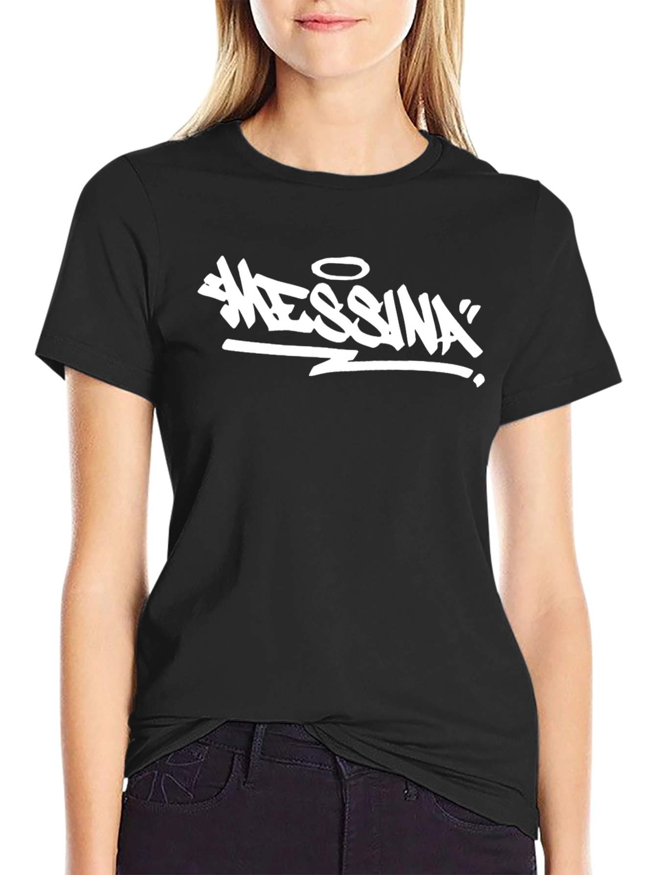 Messina Graphic Tee - Black Cotton T-Shirt