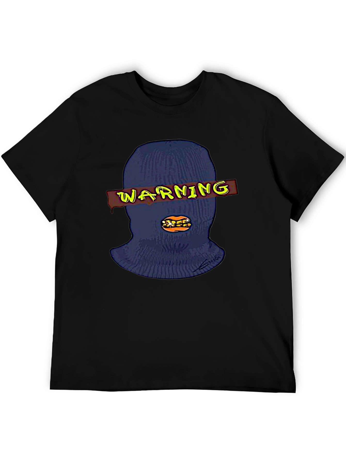 Warning Ski Mask Graphic Tee - Black