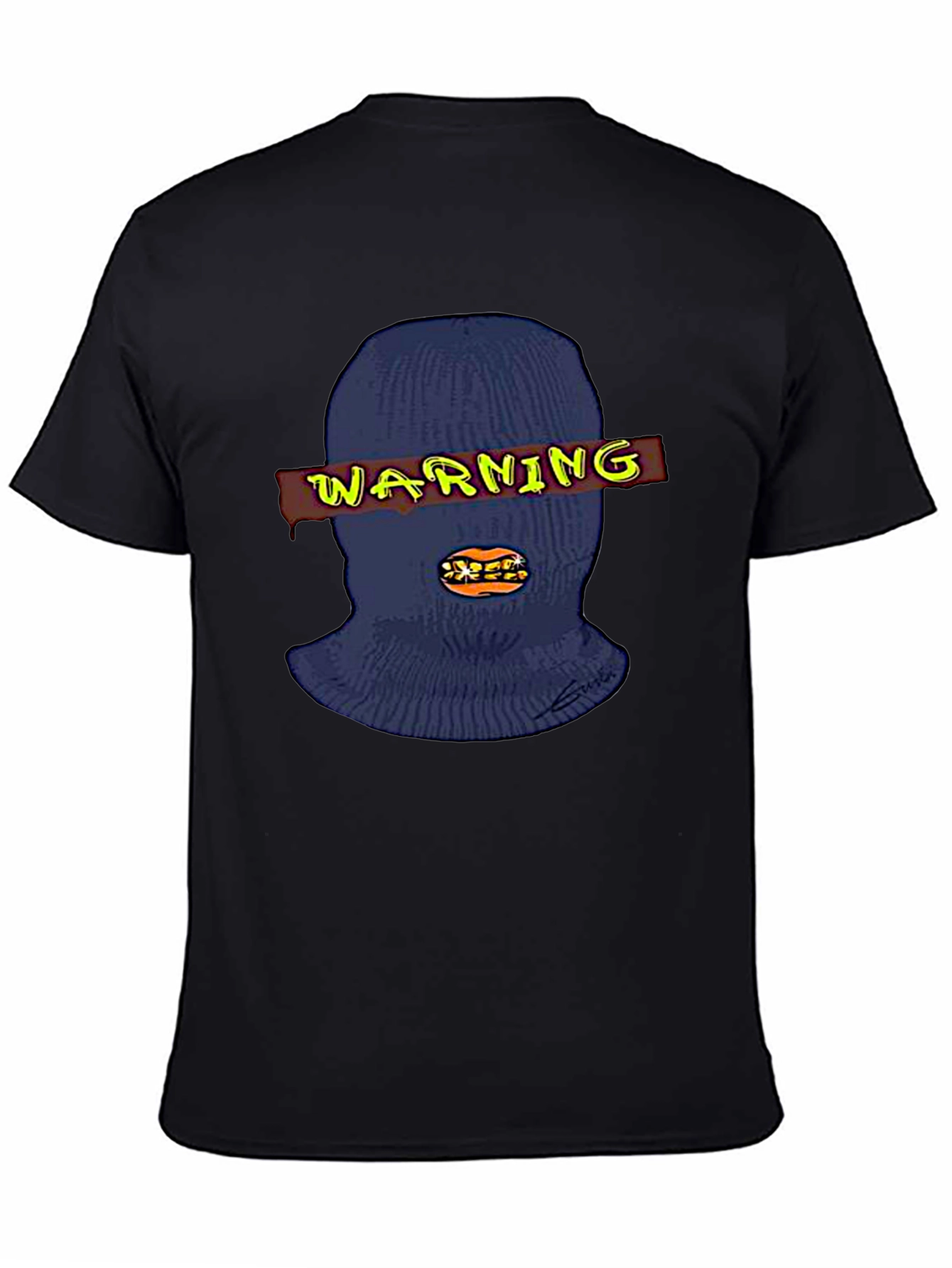 Warning Ski Mask Graphic Tee - Black