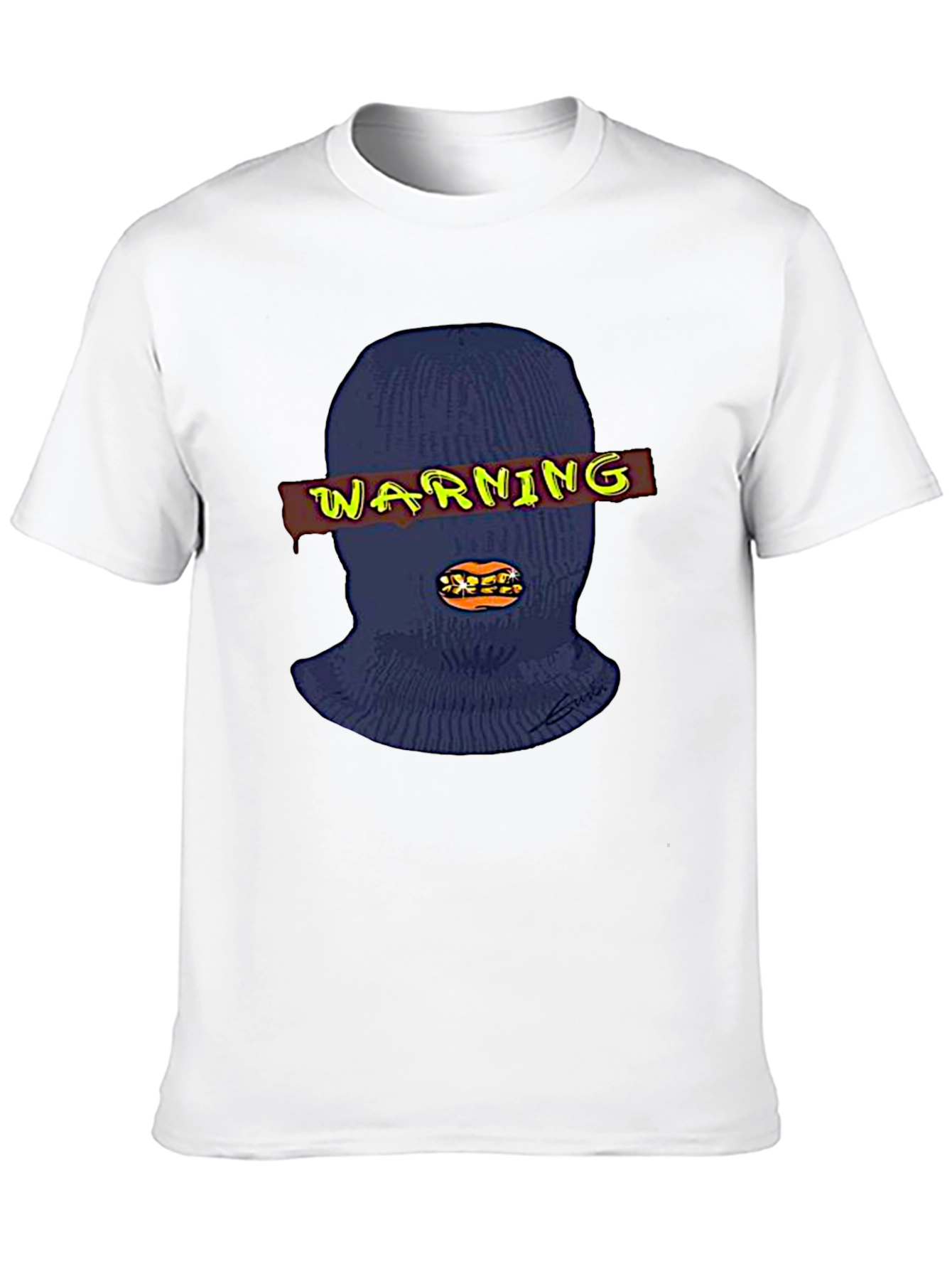 Warning Ski Mask Graphic Tee - Black
