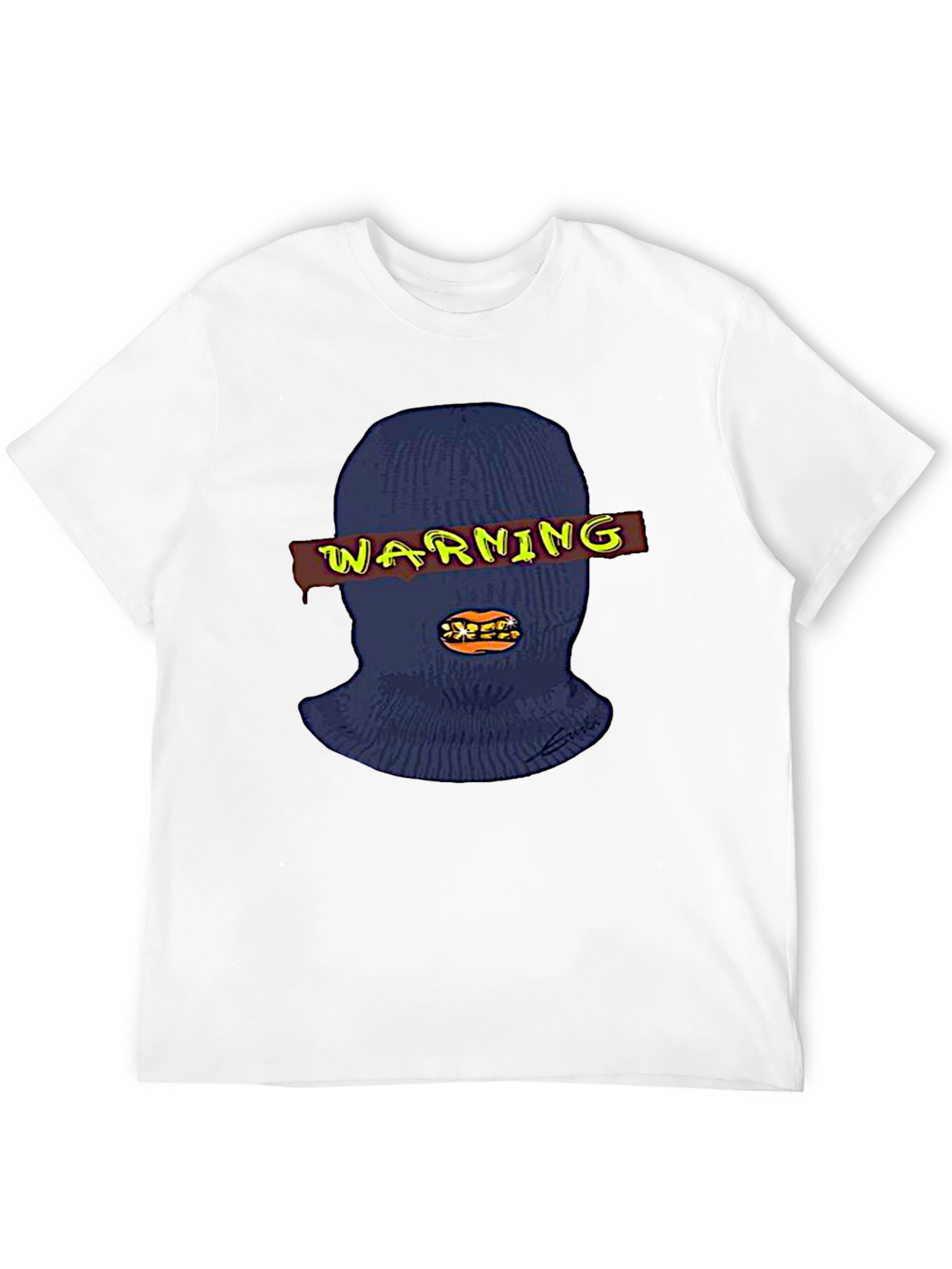 Warning Ski Mask Graphic Tee - Black