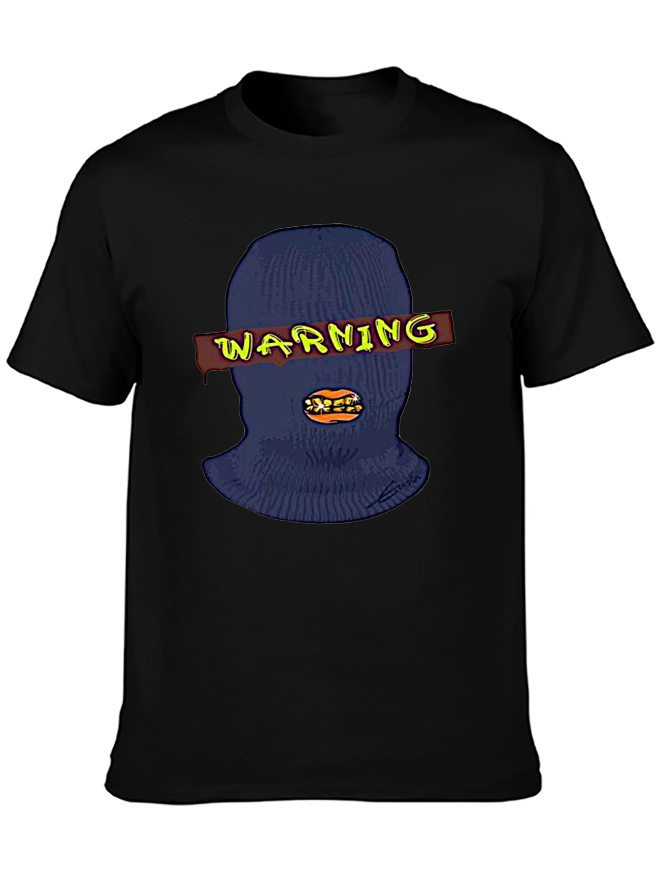 Warning Ski Mask Graphic Tee - Black