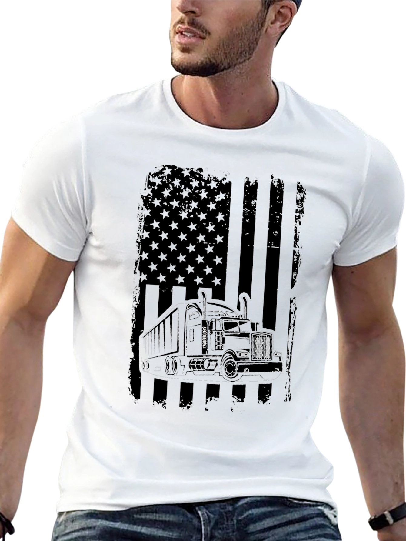 Trucker American Flag Graphic Tee - Black