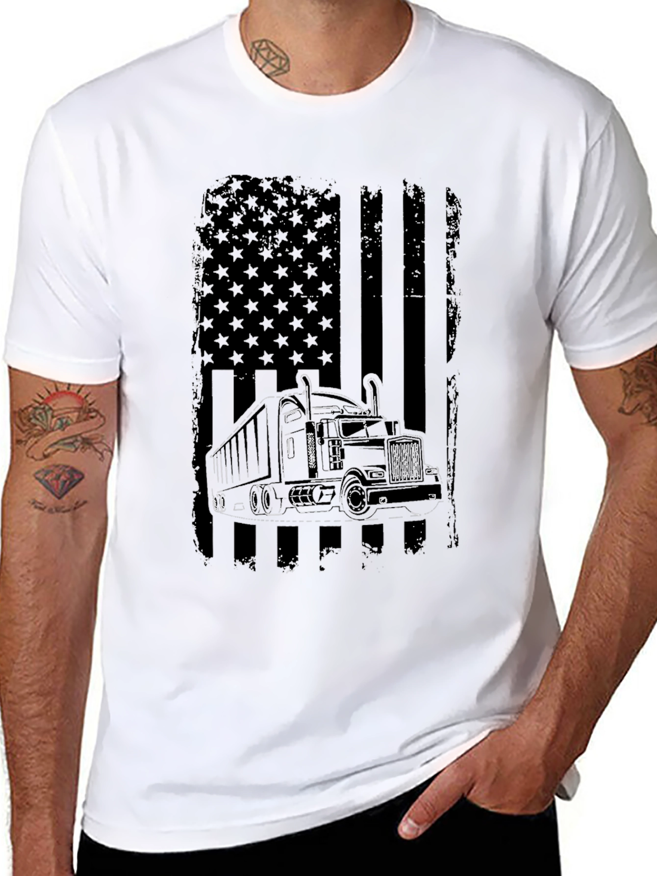 Trucker American Flag Graphic Tee - Black