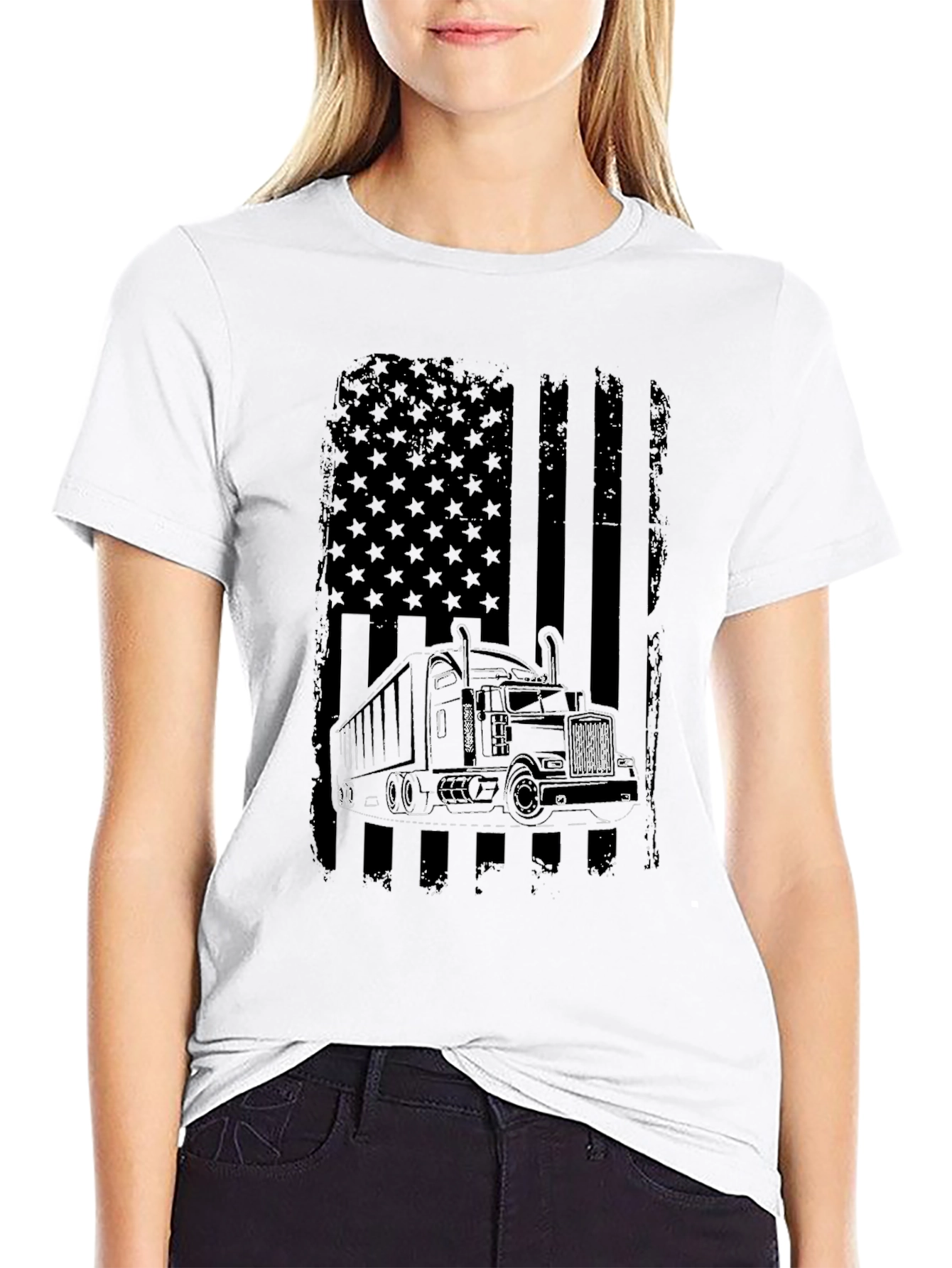 Trucker American Flag Graphic Tee - Black