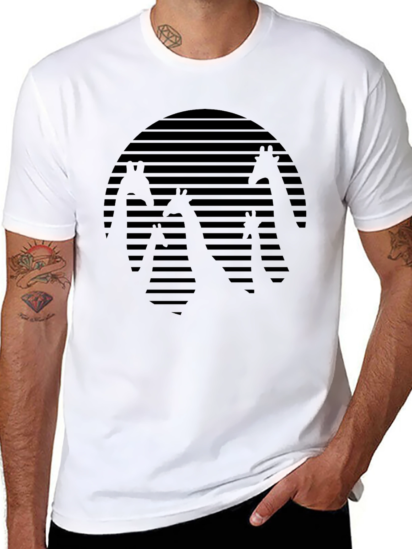 Giraffe Silhouette Tee - Striped Sunset Design