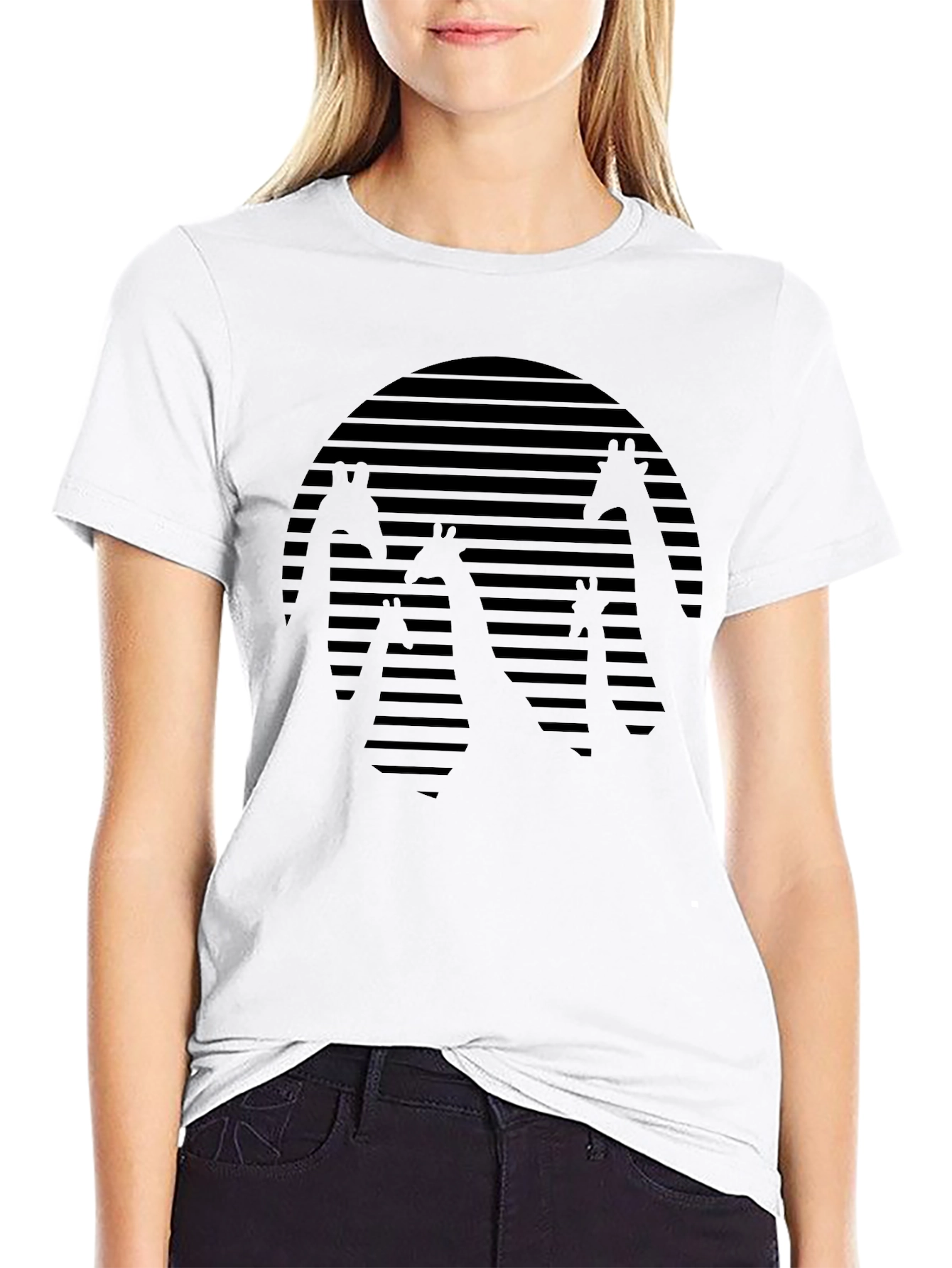 Giraffe Silhouette Tee - Striped Sunset Design