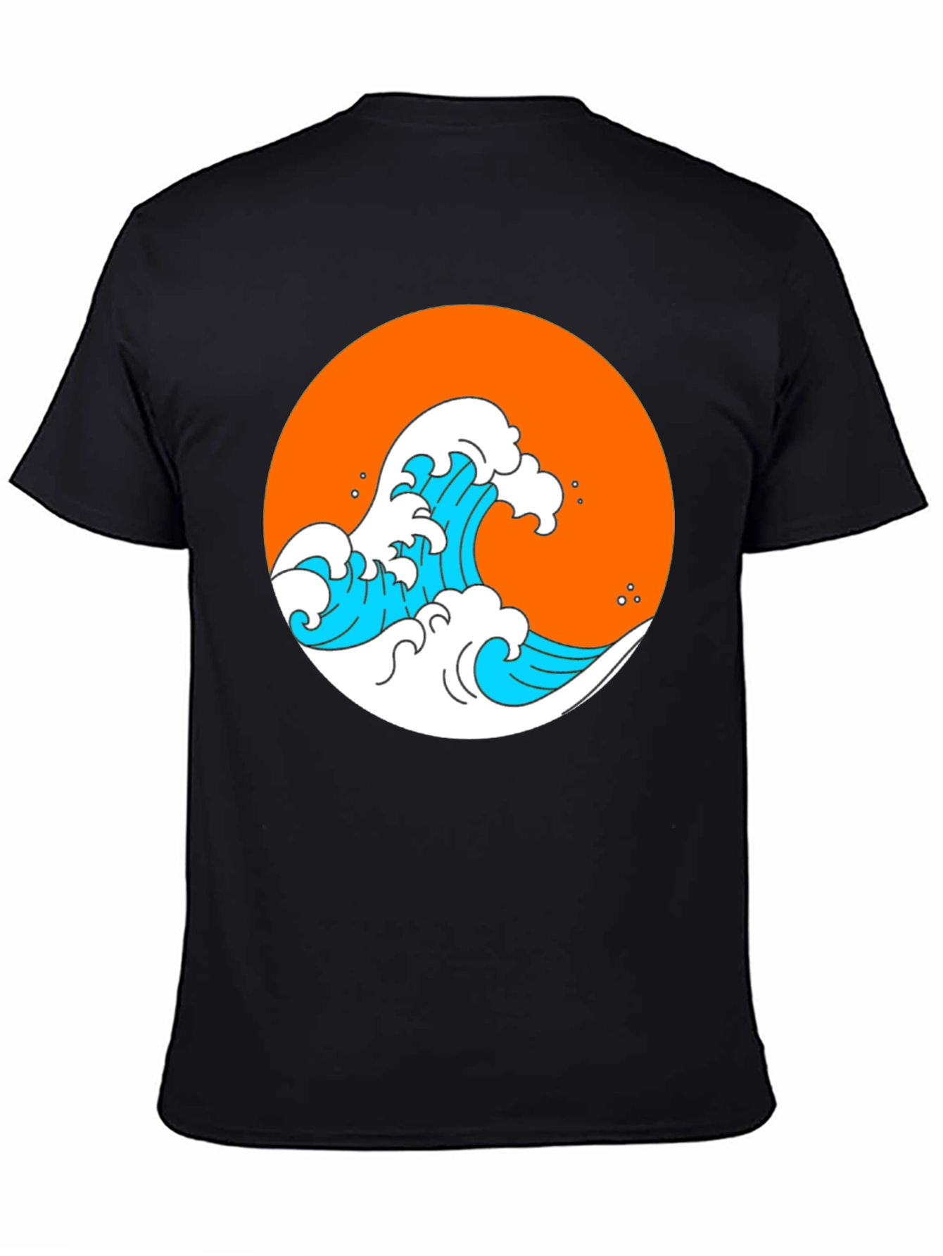 Orange Wave Graphic Black Tee