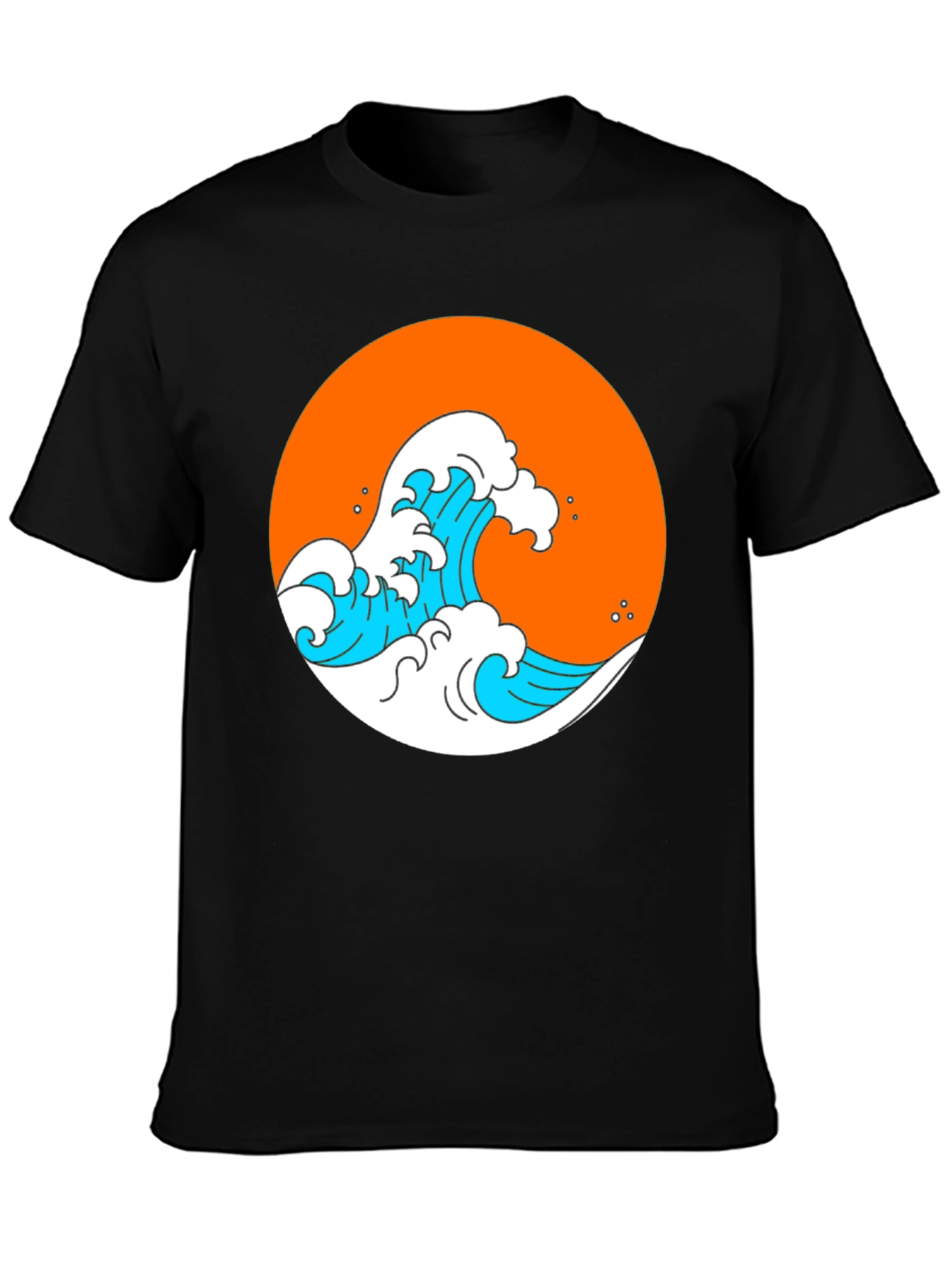 Orange Wave Graphic Black Tee