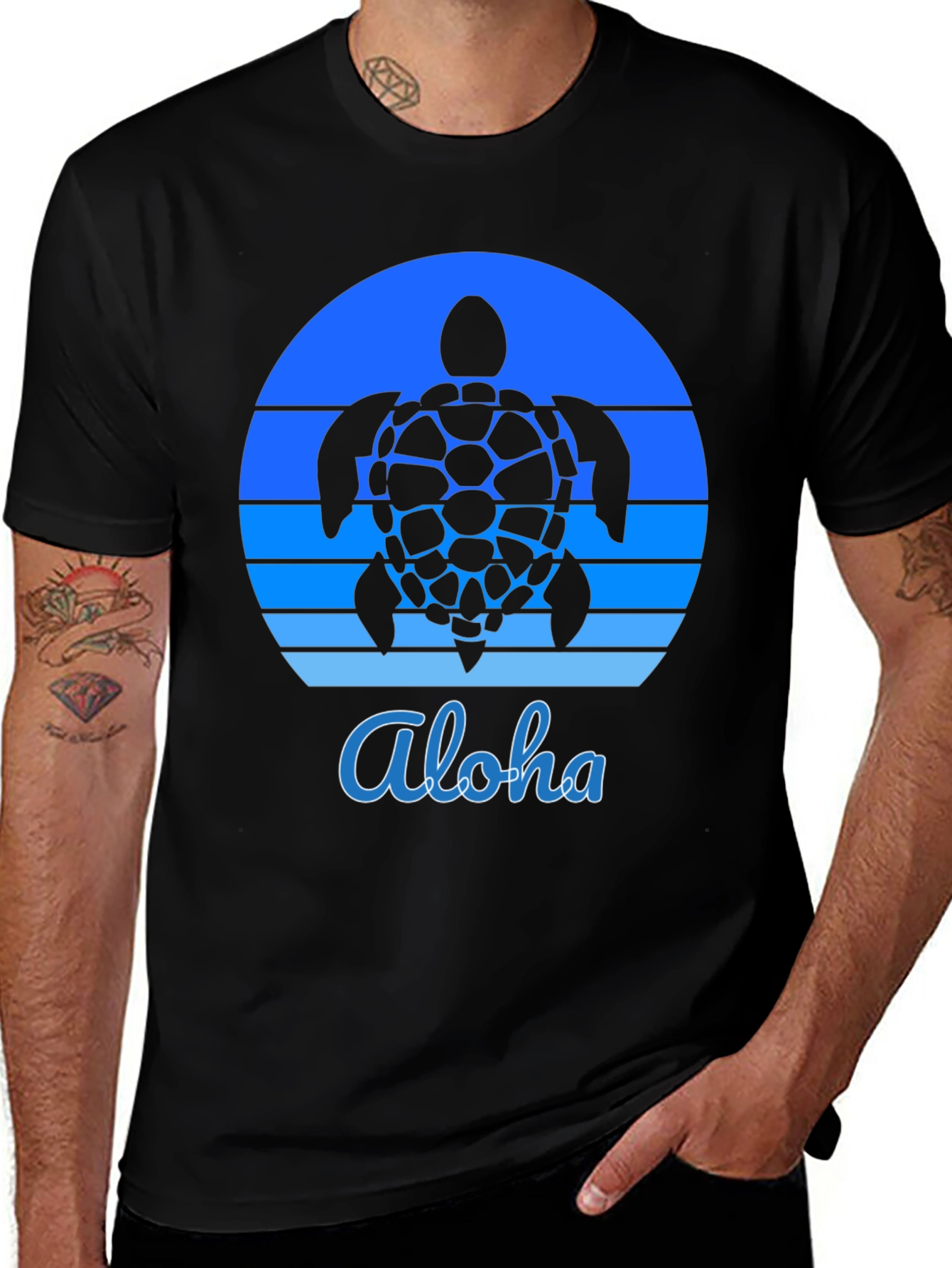 Aloha Turtle Sunset Graphic Tee - Black