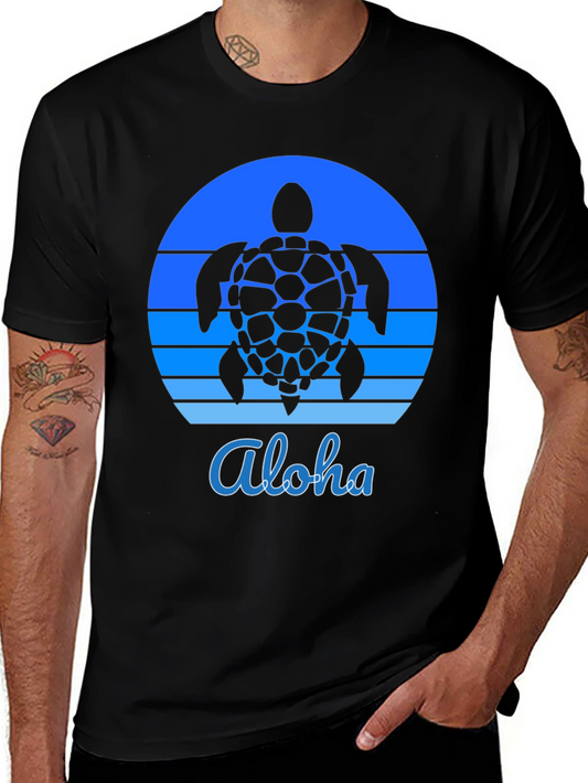 Aloha Turtle Sunset Graphic Tee - Black