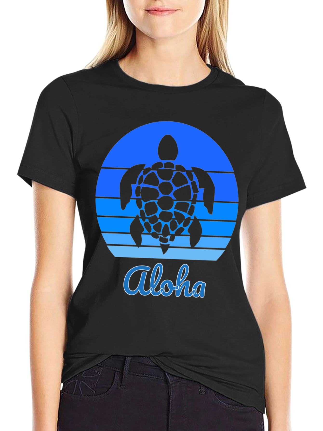Aloha Turtle Sunset Graphic Tee - Black