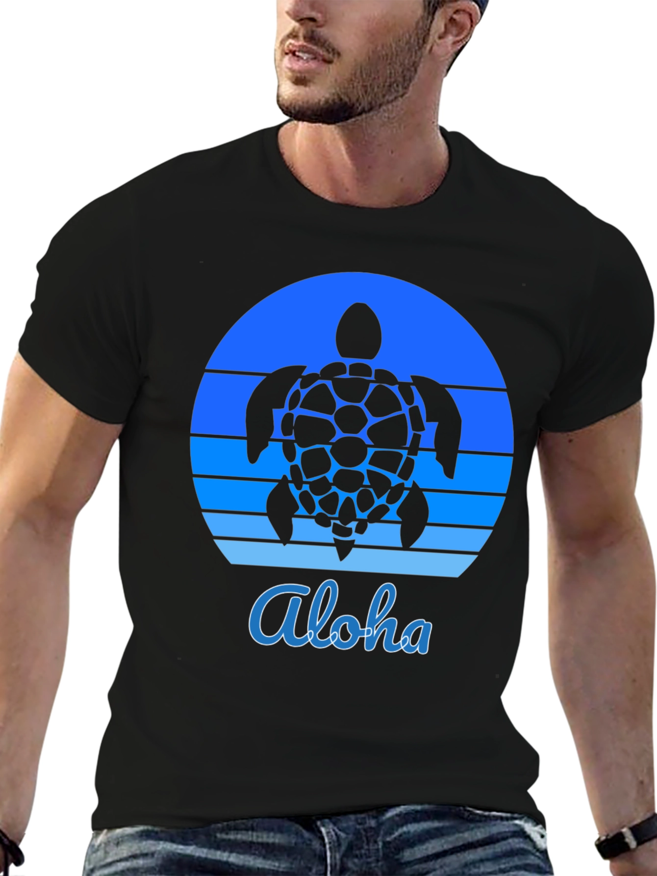 Aloha Turtle Sunset Graphic Tee - Black