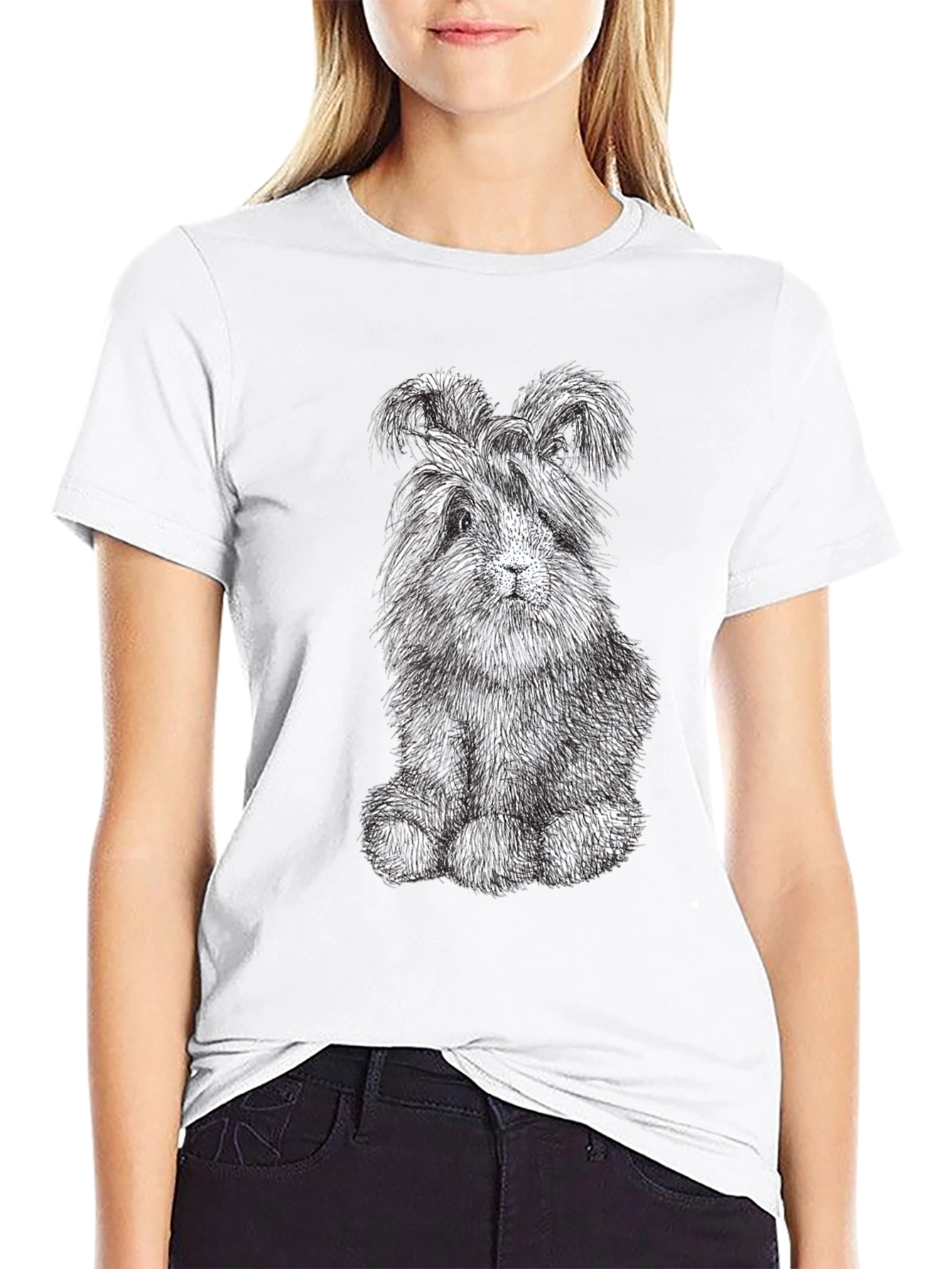 Cute Bunny Graphic Tee - Soft Black Cotton Shirt