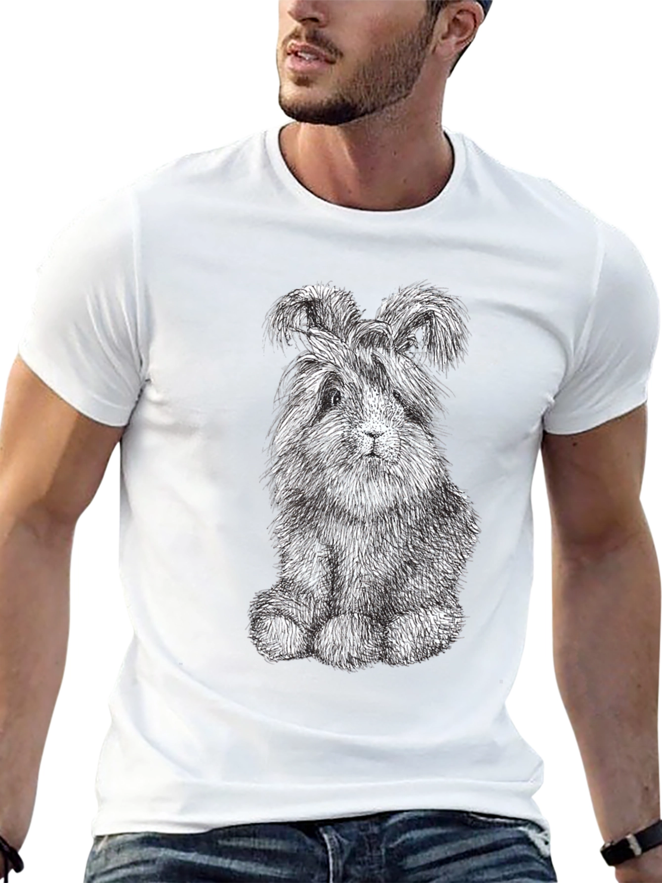 Cute Bunny Graphic Tee - Soft Black Cotton Shirt