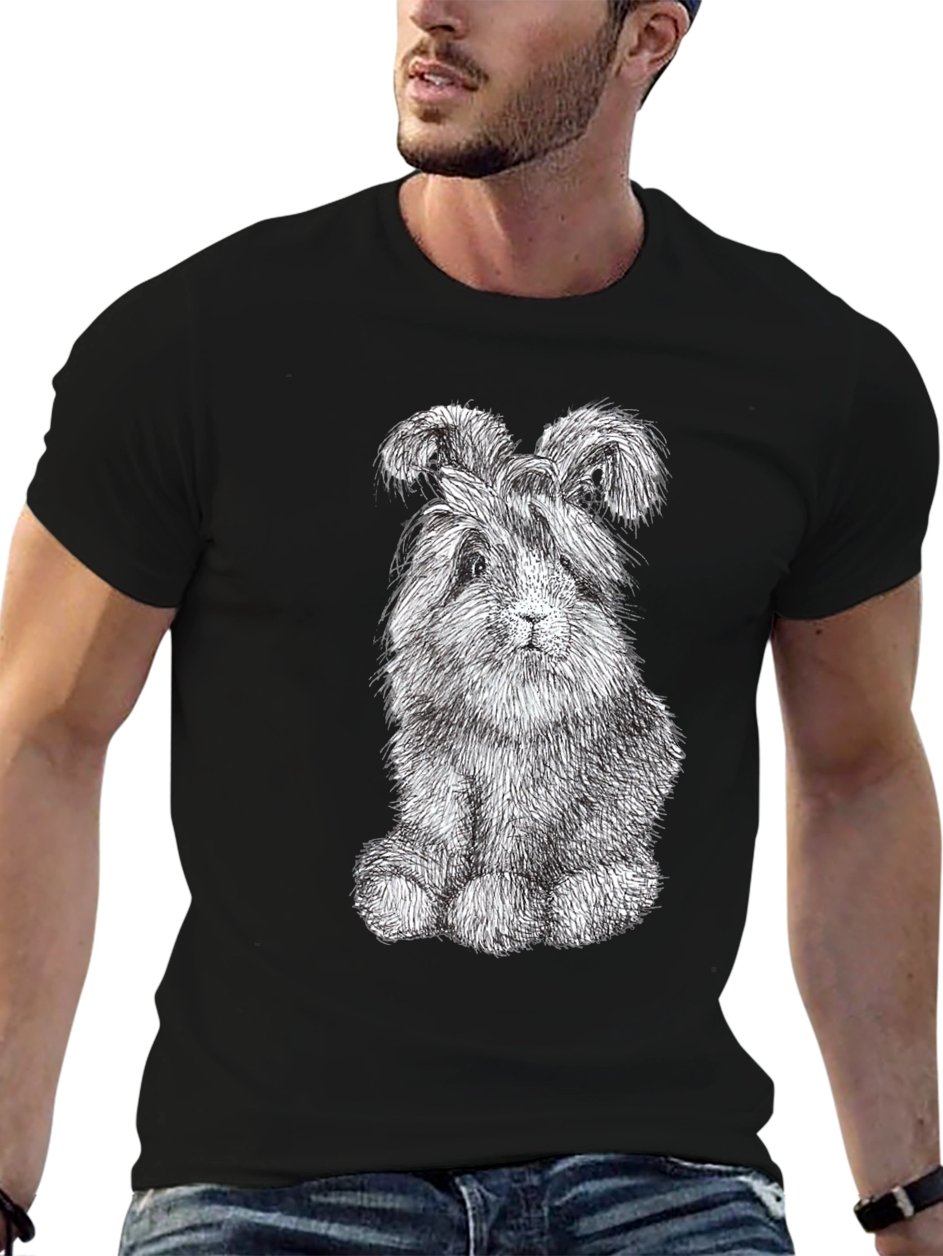 Cute Bunny Graphic Tee - Soft Black Cotton Shirt