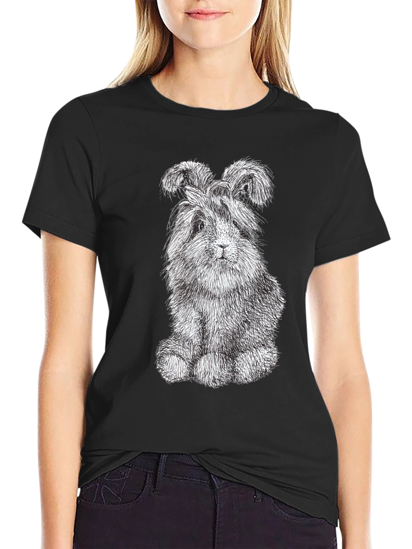 Cute Bunny Graphic Tee - Soft Black Cotton Shirt