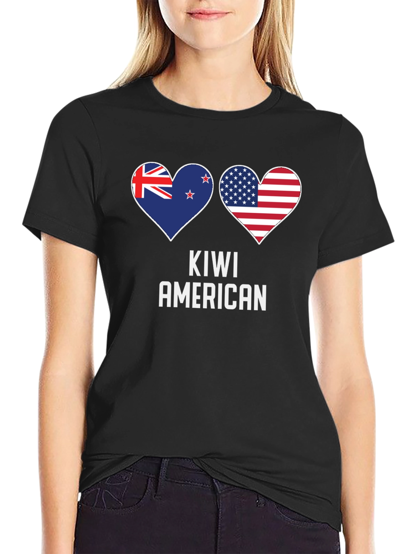 Kiwi American Flag Heart T-Shirt
