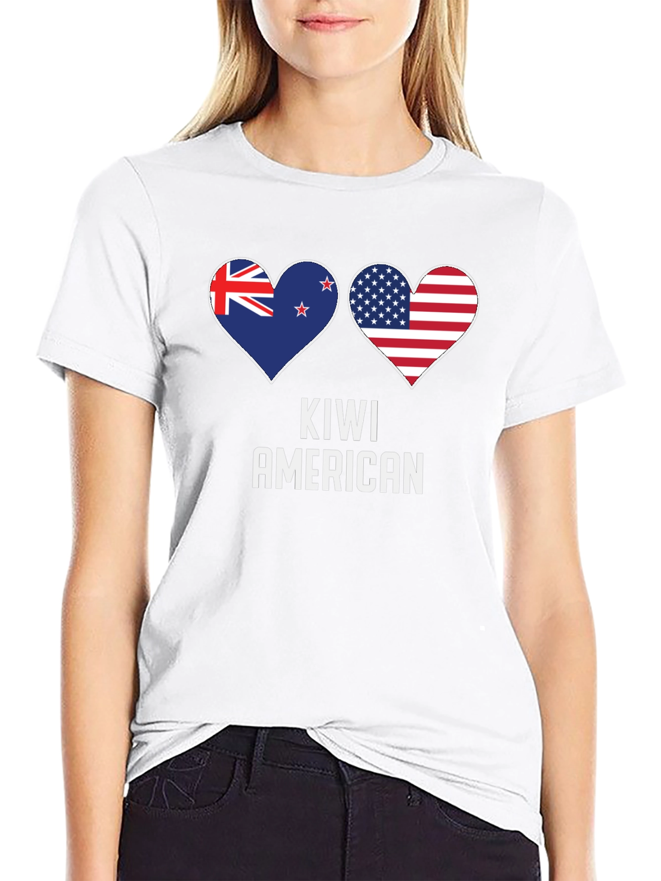 Kiwi American Flag Heart T-Shirt