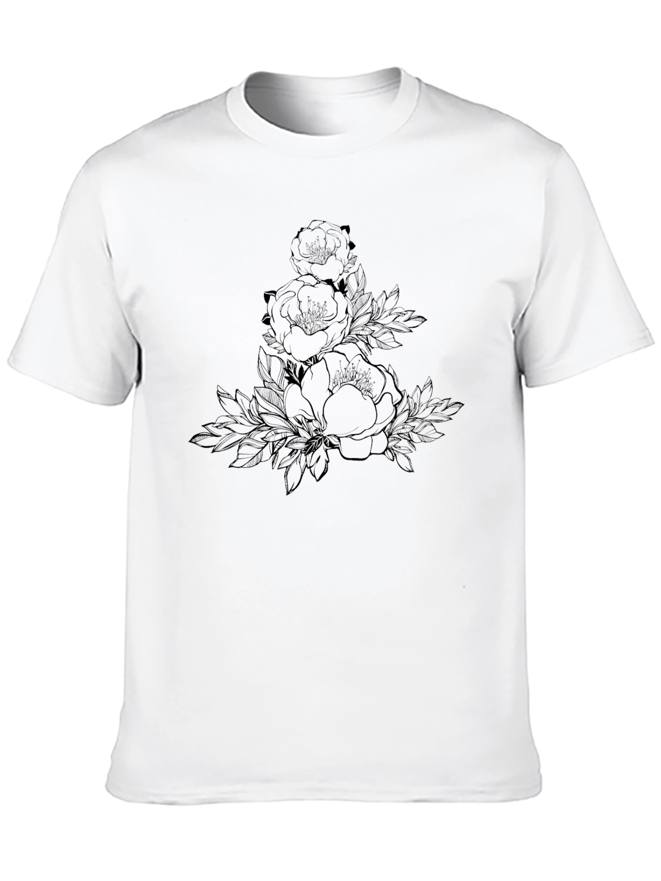 Elegant Floral Print Black T-Shirt