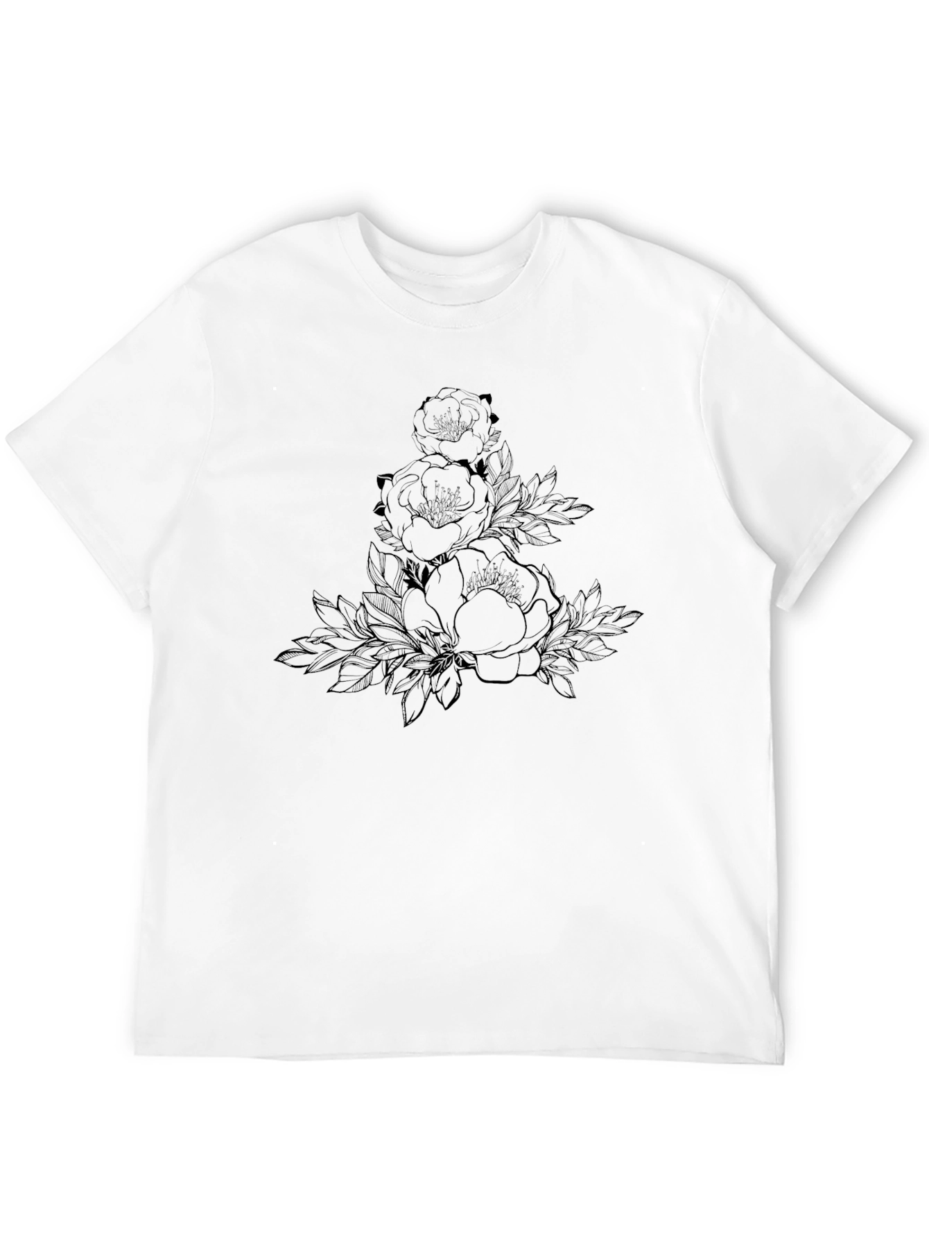 Elegant Floral Print Black T-Shirt