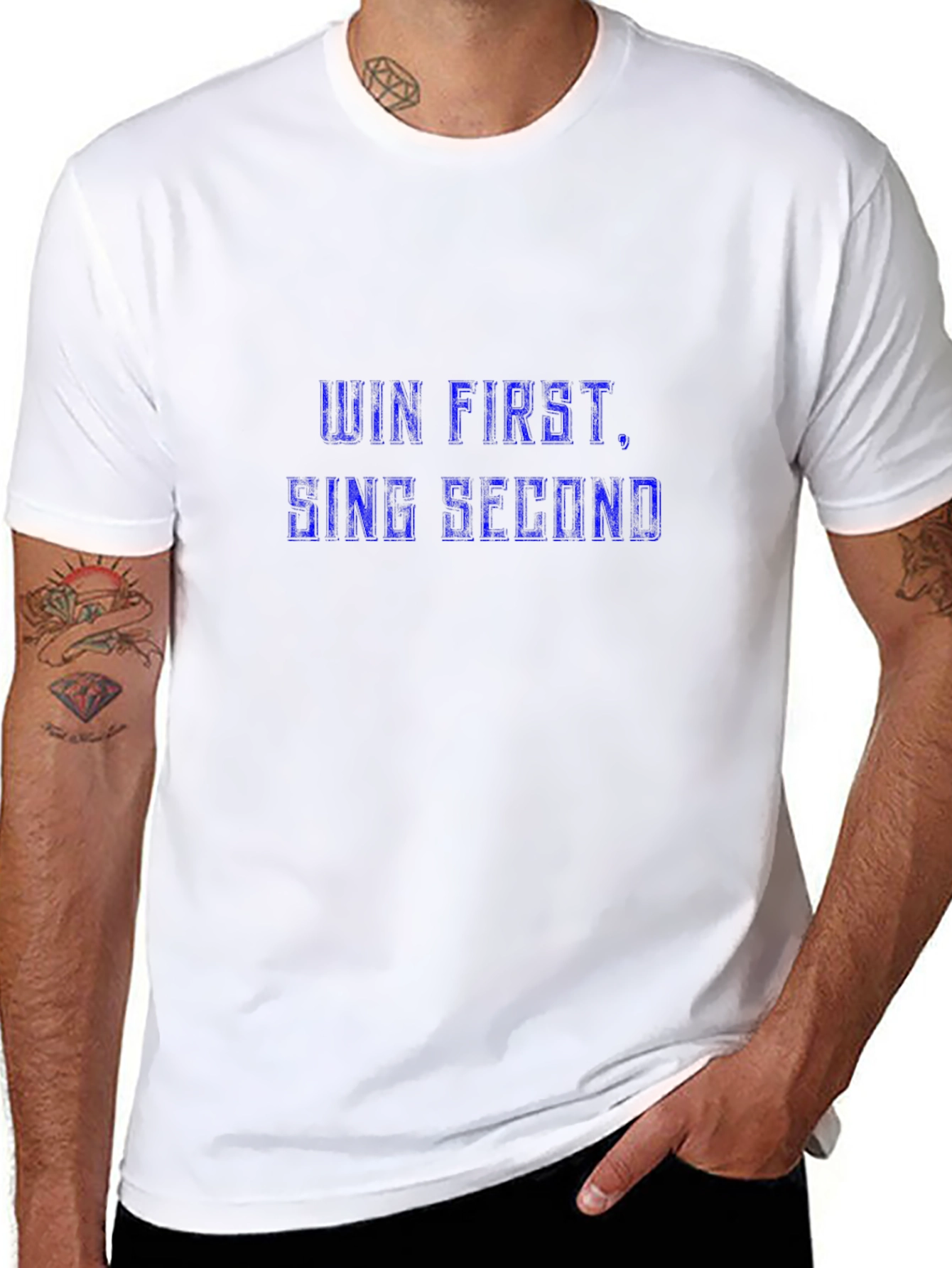 Win First Sing Second Mens Black T-Shirt