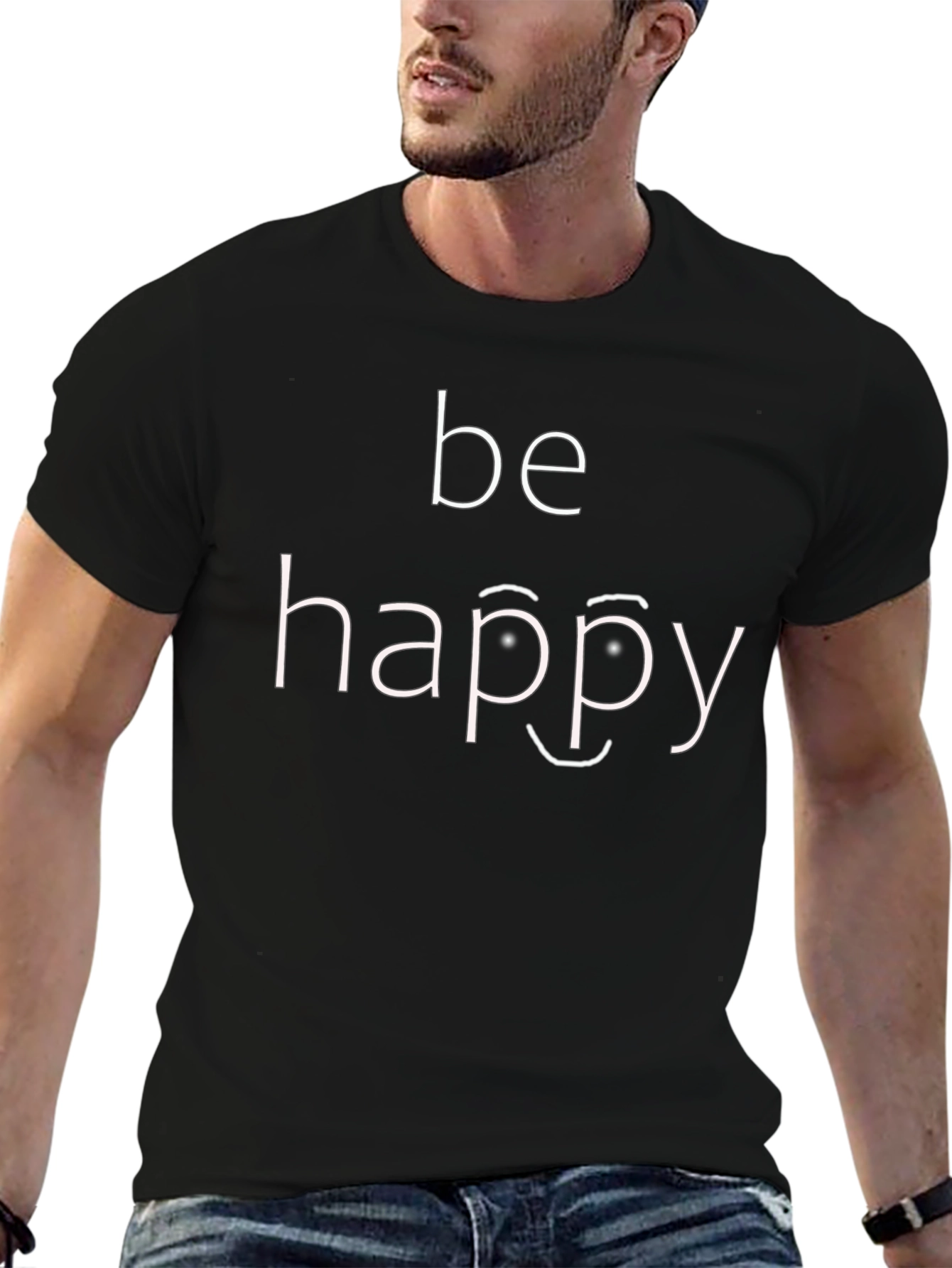 Be Happy Graphic Tee - Black Cotton T-Shirt