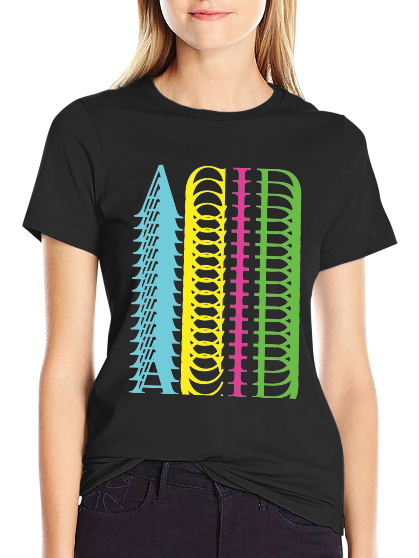Retro ACID Letter Graphic Black T-Shirt