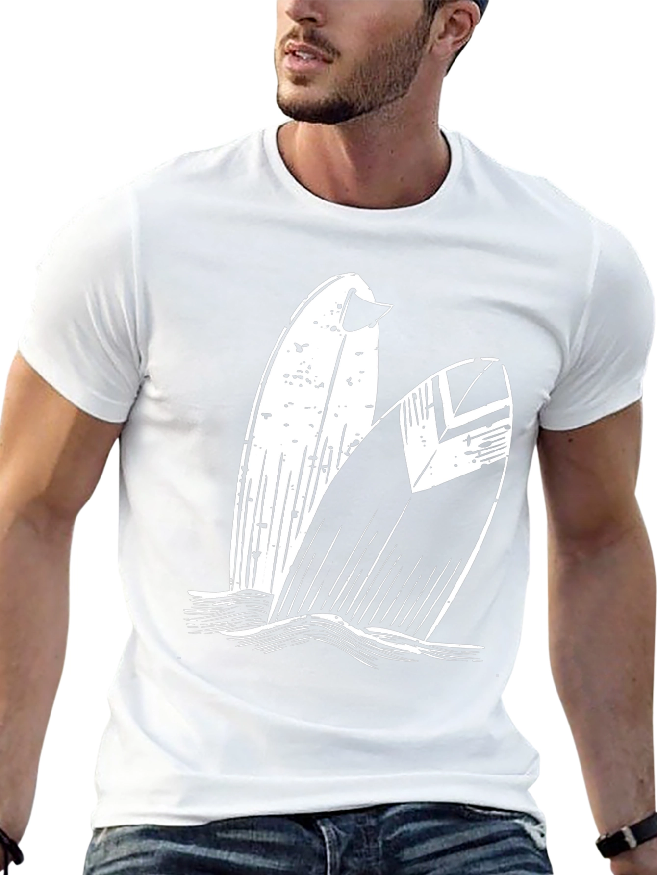 Surfboard Graphic Tee - Black Cotton T-Shirt