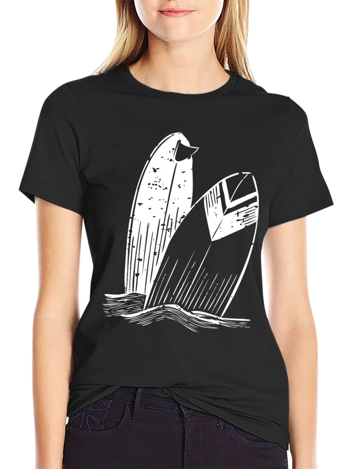 Surfboard Graphic Tee - Black Cotton T-Shirt