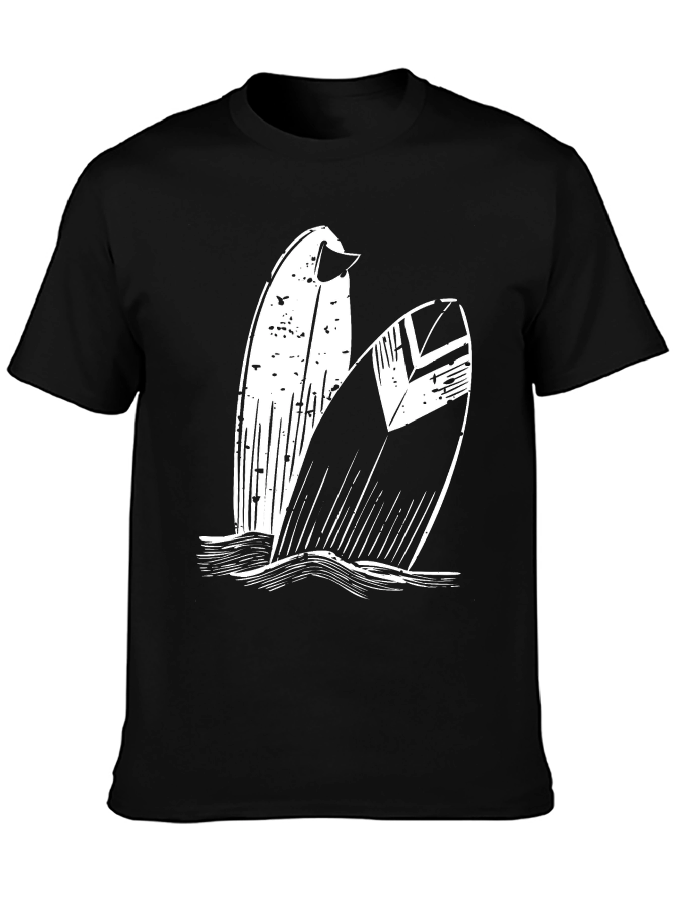 Surfboard Graphic Tee - Black Cotton T-Shirt