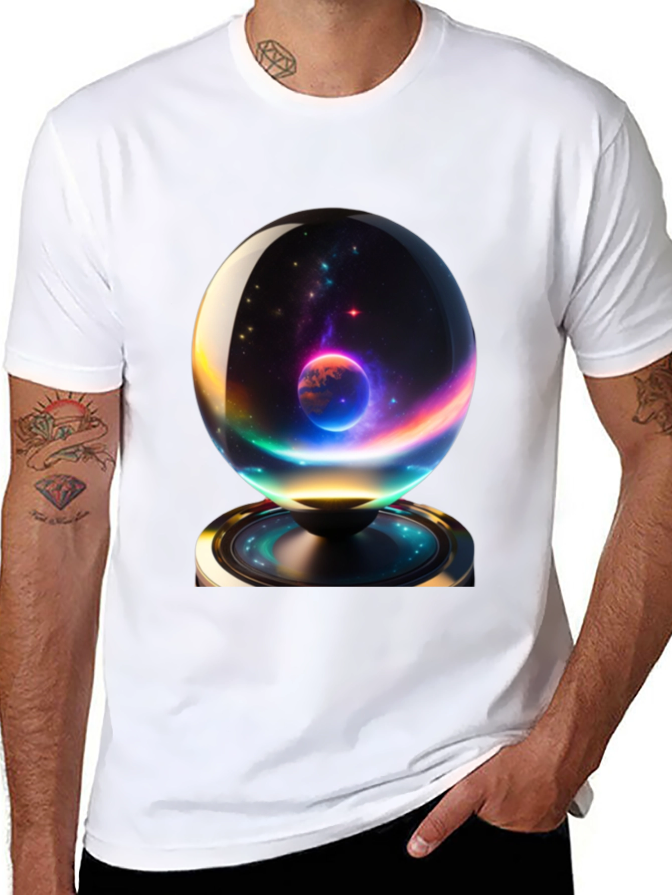 Cosmic Orb Graphic Tee - Black Cotton Blend