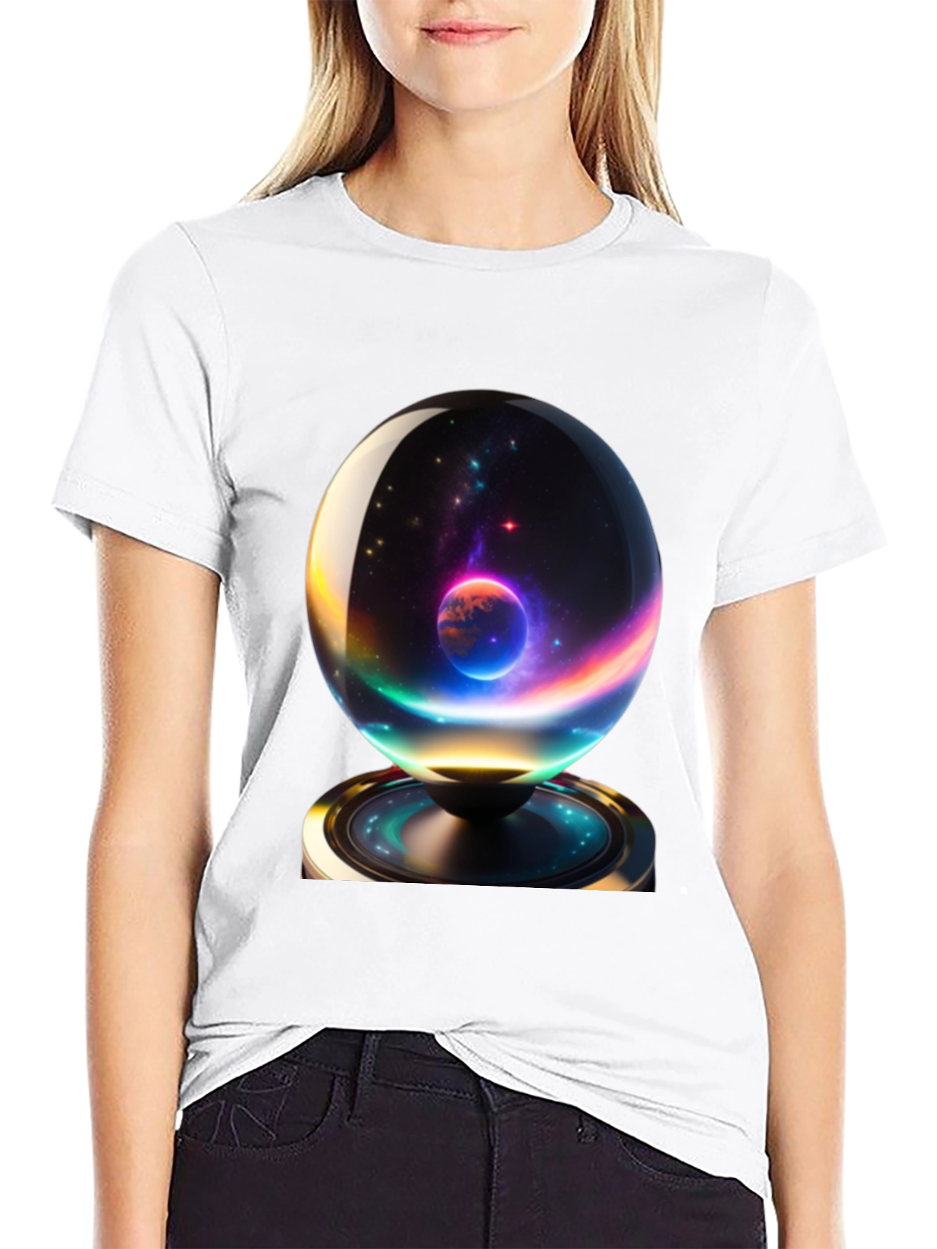 Cosmic Orb Graphic Tee - Black Cotton Blend